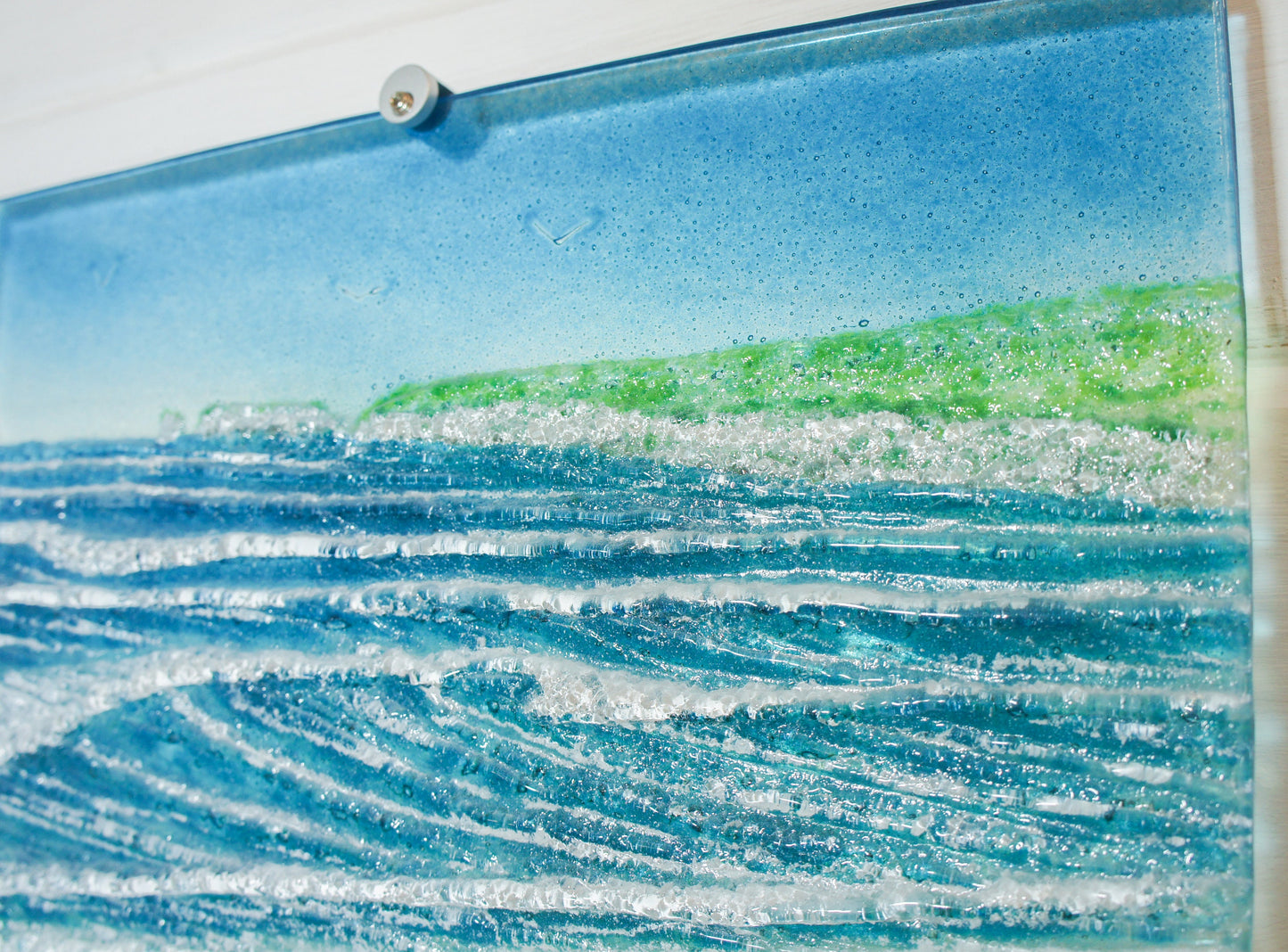 Fused Glass Triptych Wall Art, 3 wall panels: left and right panels 40x30cm (16x12"), middle panel 43x30cm (17x12") with fixings, large art