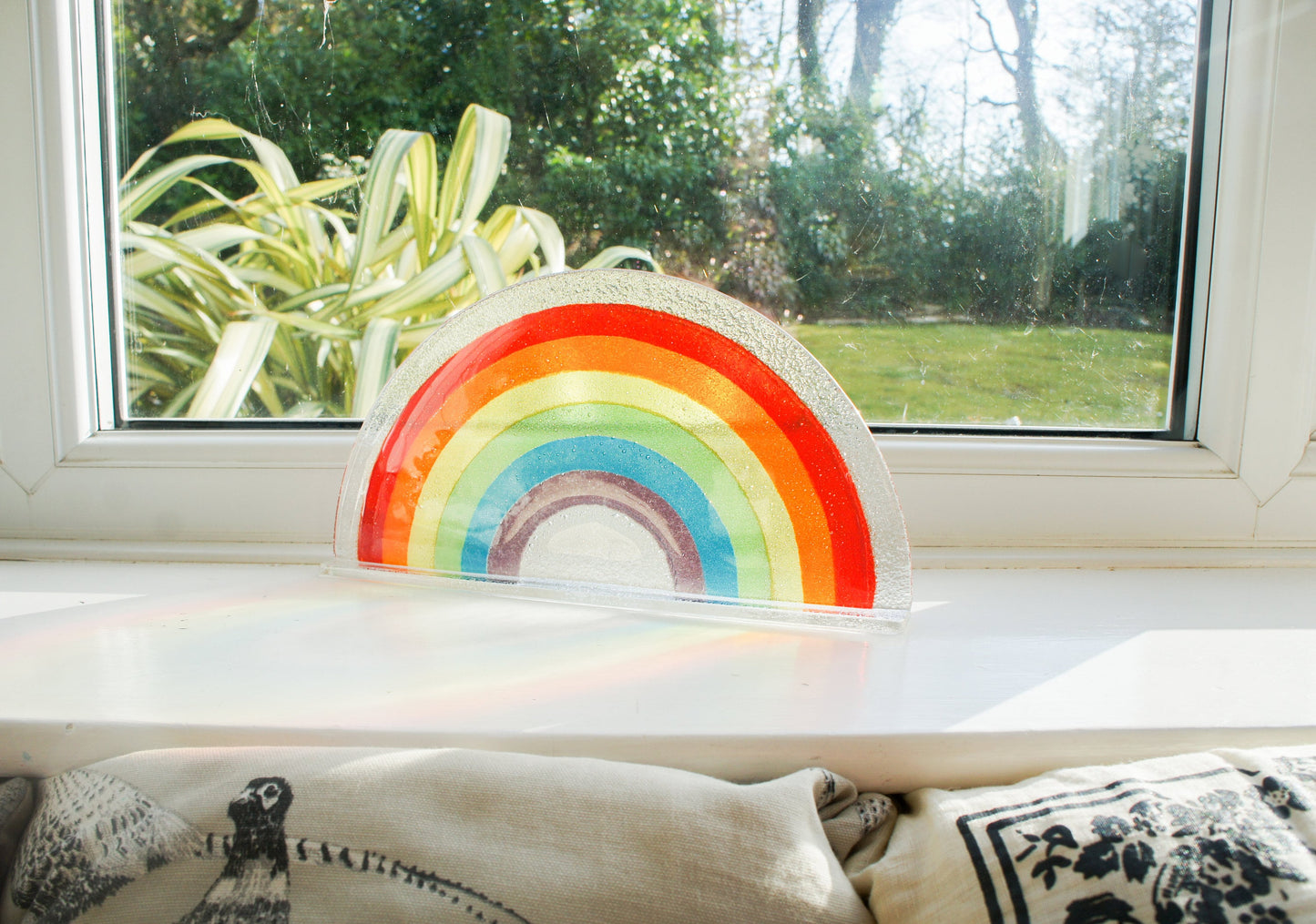 Rainbow Suncatcher Large 29x15cm(11 1/2x6"), Multicolor Rainbow Hope Glass Freestanding Suncatcher, Fused Glass Art, Rainbow Glass