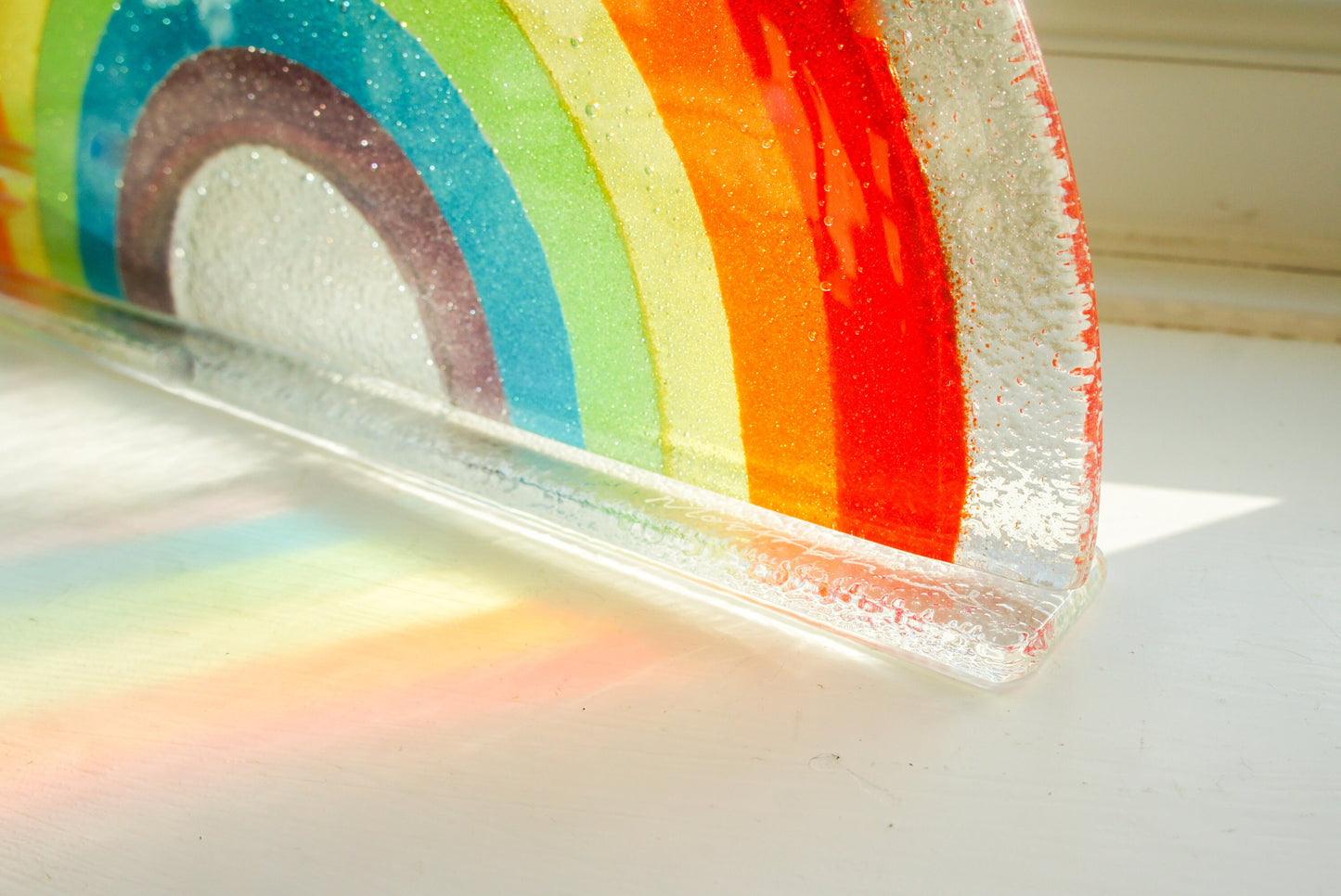 Rainbow Suncatcher Large 29x15cm(11 1/2x6"), Multicolor Rainbow Hope Glass Freestanding Suncatcher, Fused Glass Art, Rainbow Glass