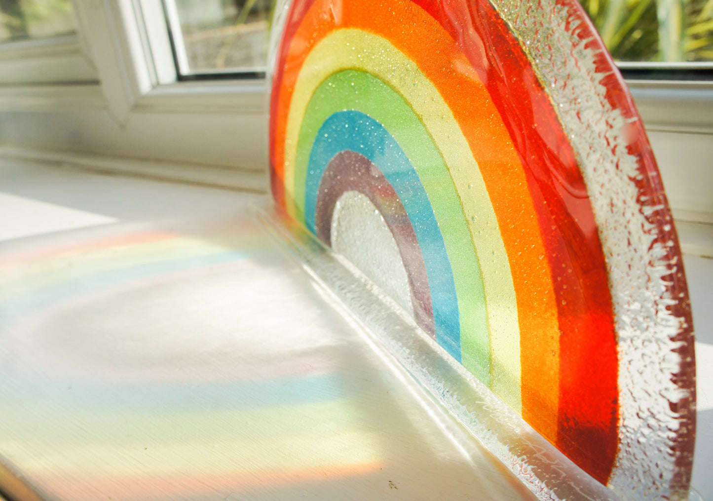 Rainbow Suncatcher Large 29x15cm(11 1/2x6"), Multicolor Rainbow Hope Glass Freestanding Suncatcher, Fused Glass Art, Rainbow Glass