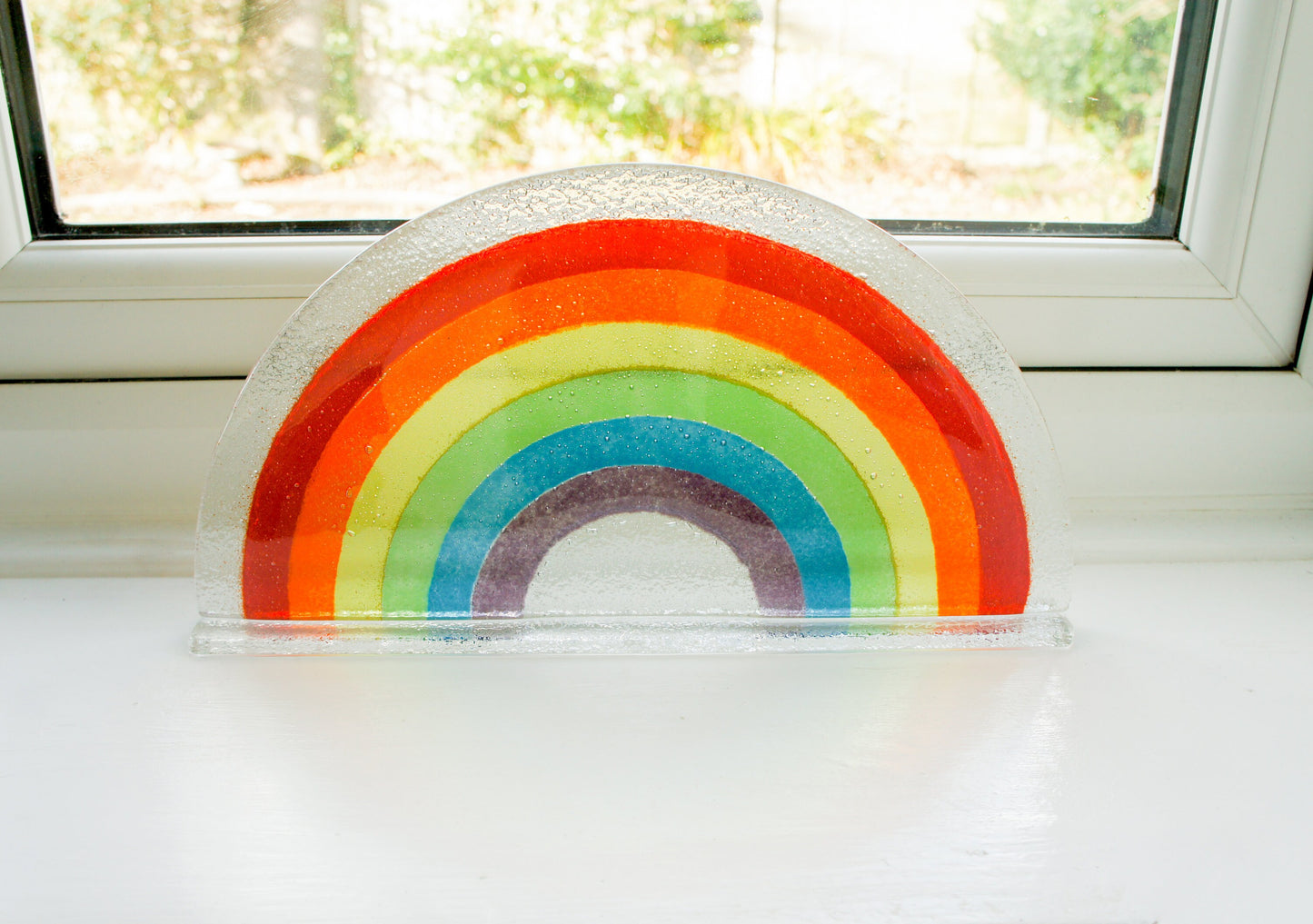 Rainbow Suncatcher Large 29x15cm(11 1/2x6"), Multicolor Rainbow Hope Glass Freestanding Suncatcher, Fused Glass Art, Rainbow Glass