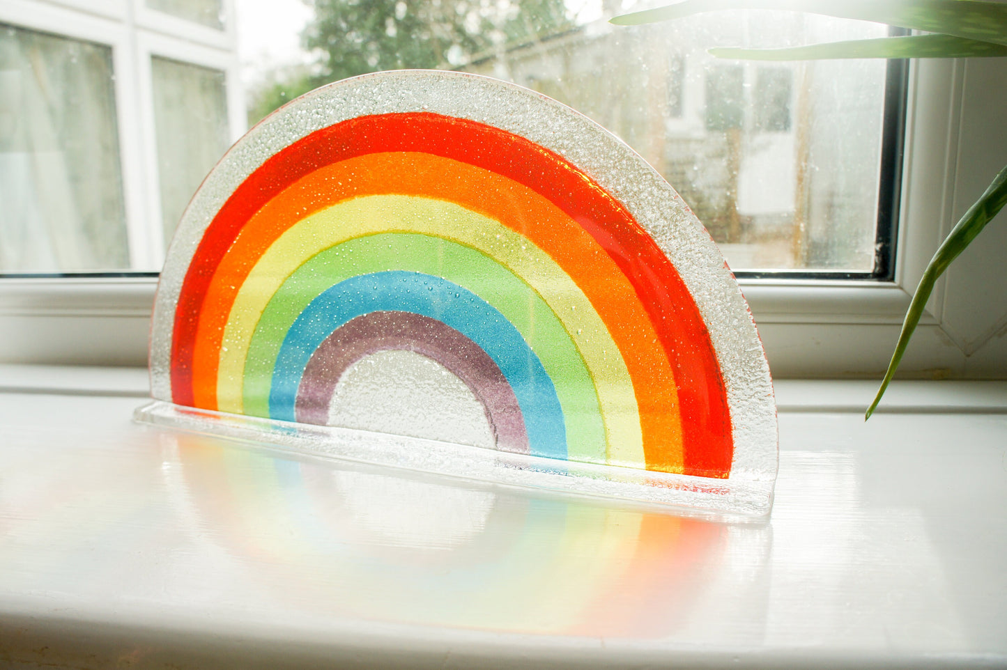 Rainbow Suncatcher Large 29x15cm(11 1/2x6"), Multicolor Rainbow Hope Glass Freestanding Suncatcher, Fused Glass Art, Rainbow Glass