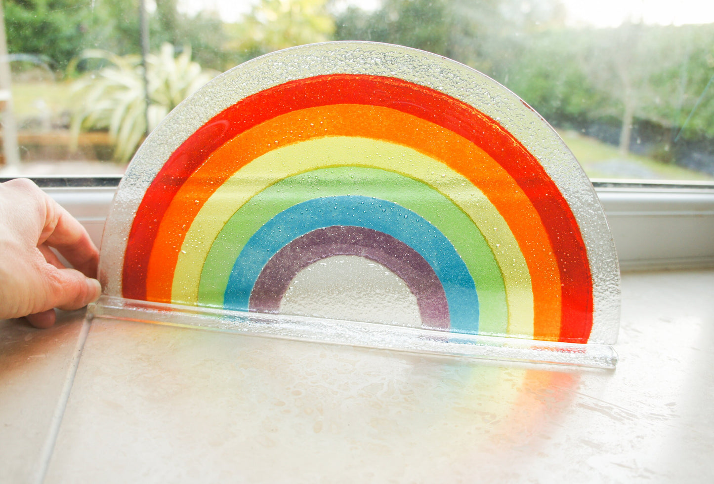 Rainbow Suncatcher Large 29x15cm(11 1/2x6"), Multicolor Rainbow Hope Glass Freestanding Suncatcher, Fused Glass Art, Rainbow Glass