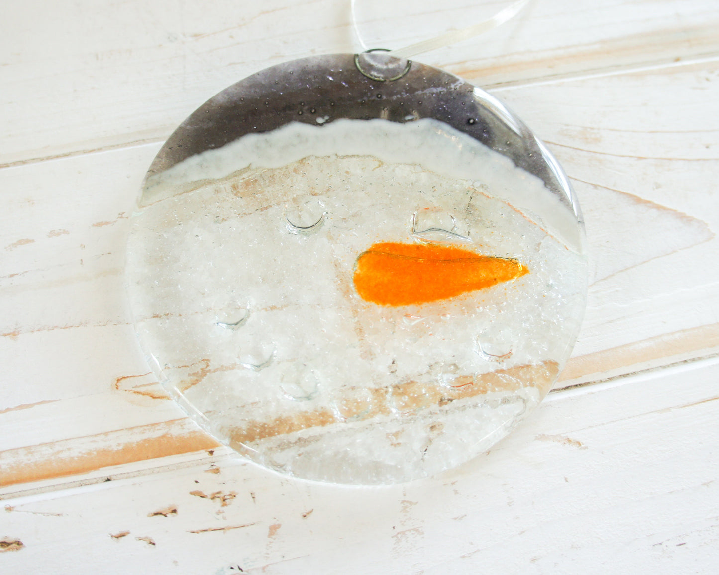 Snowman Suncatcher 12cm(5") grey hat | Christmas Glass Hanging Window Decoration | Fused Glass Suncatcher snowman hanging