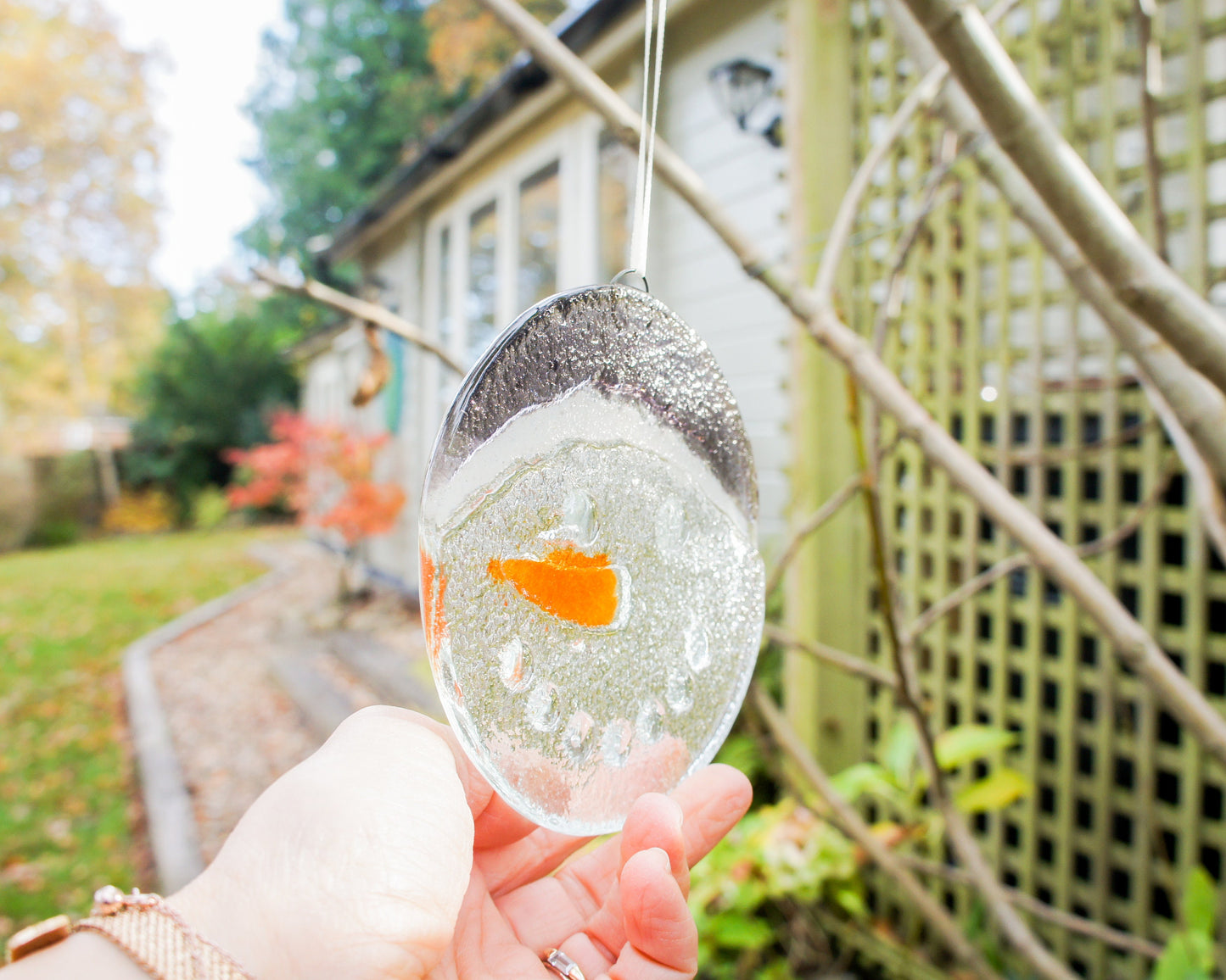 Snowman Suncatcher 12cm(5") grey hat | Christmas Glass Hanging Window Decoration | Fused Glass Suncatcher snowman hanging
