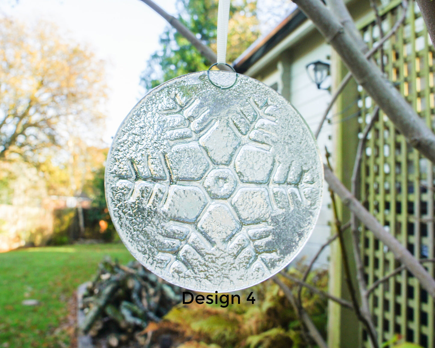 Snowflake Suncatcher 12cm(5") Turquoise and/or Clear Design 4 | Snowflake Winter Christmas Glass Hanging Window Decor | Fused Glass Round