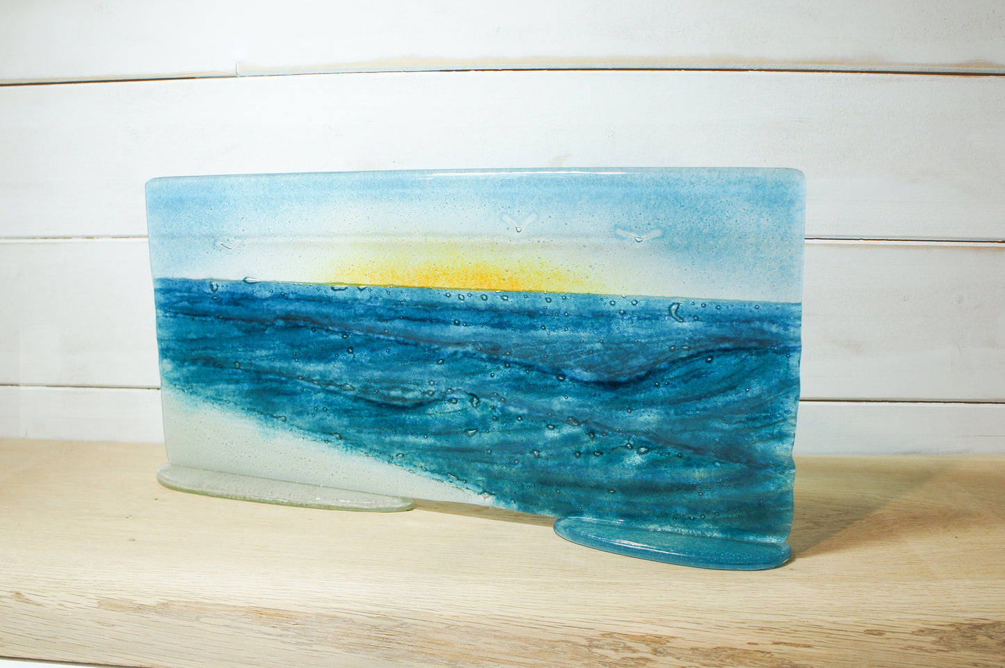 glass wave suncatcher, coastal glass art