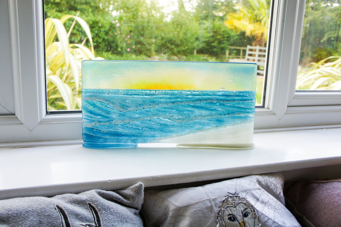glass wave suncatcher, coastal glass art