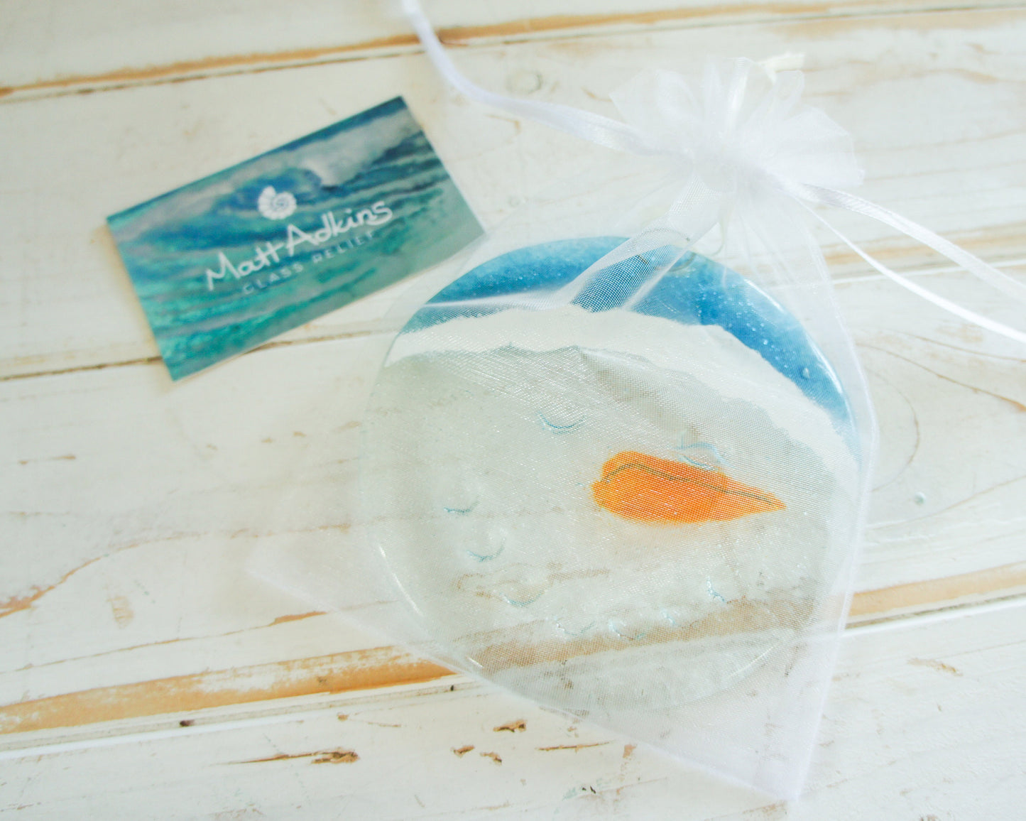 Snowman Suncatcher 12cm(5") blue hat | Christmas Glass Hanging Window Decoration | Fused Glass Suncatcher