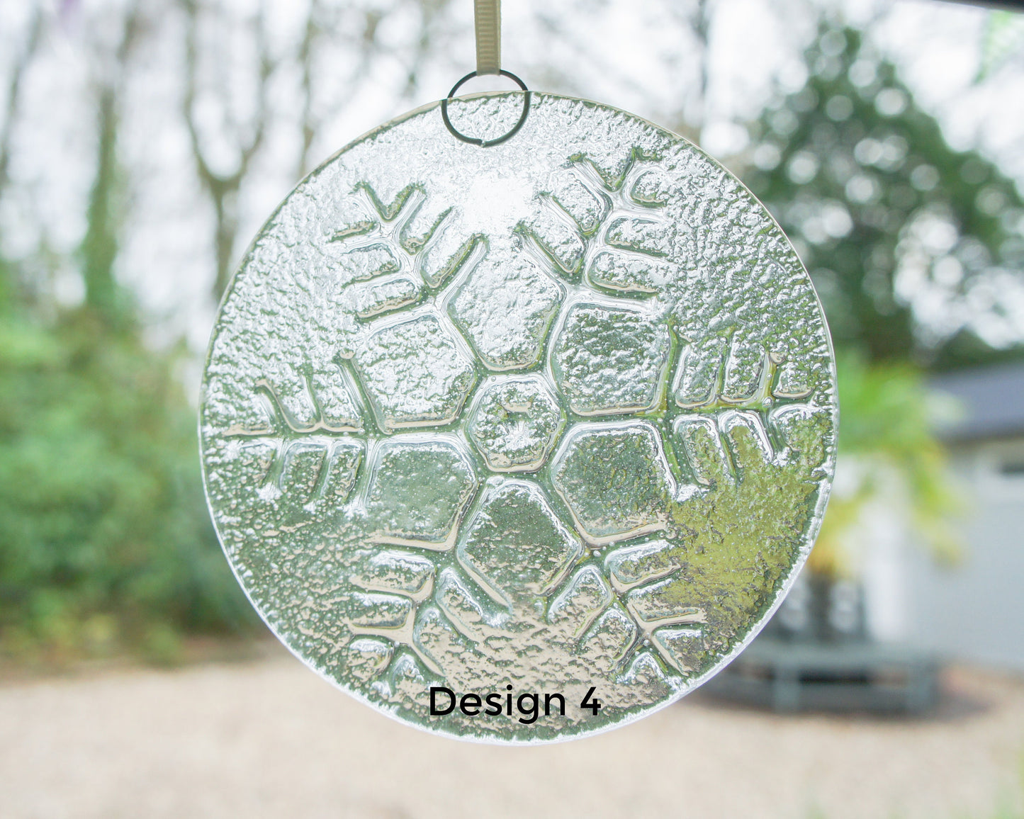 Snowflake Suncatcher 12cm(5") Turquoise and/or Clear Design 4 | Snowflake Winter Christmas Glass Hanging Window Decor | Fused Glass Round