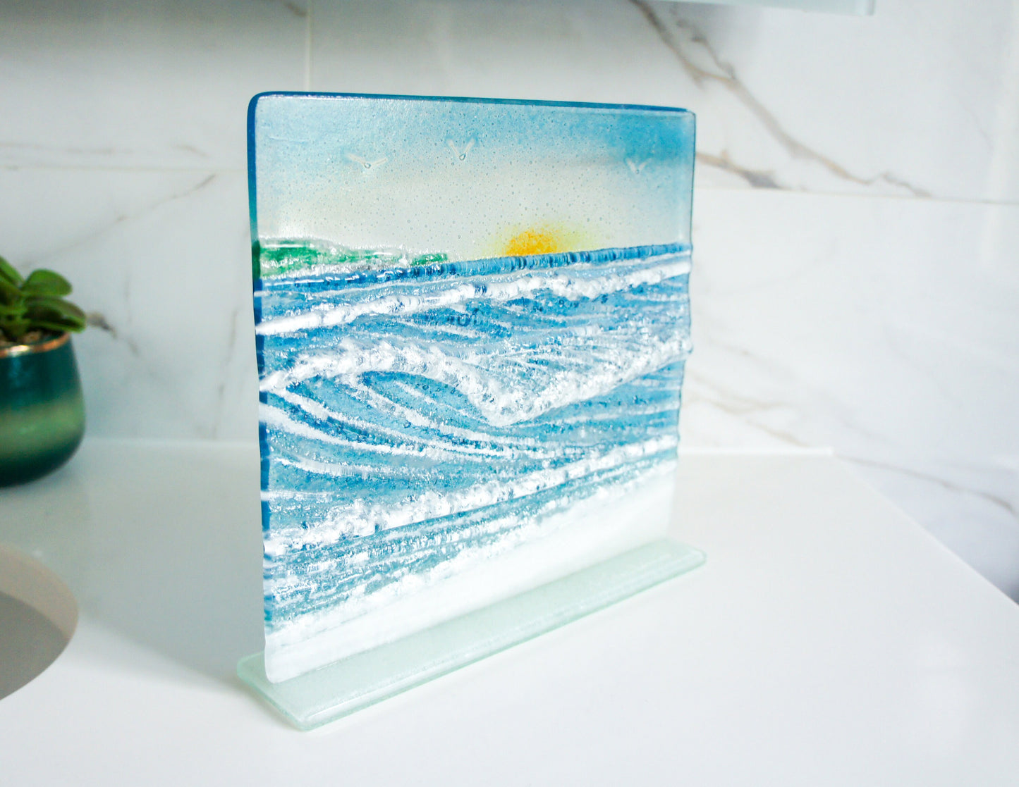 glass art, wave art, glass suncatcher