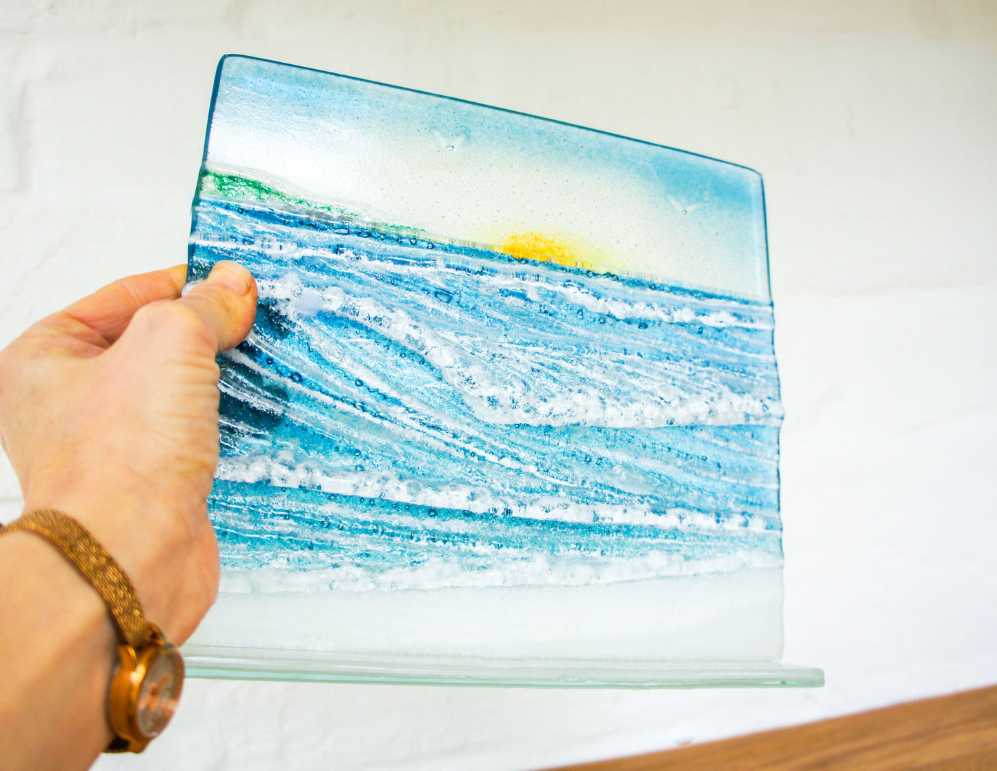 glass art, wave art, glass suncatcher