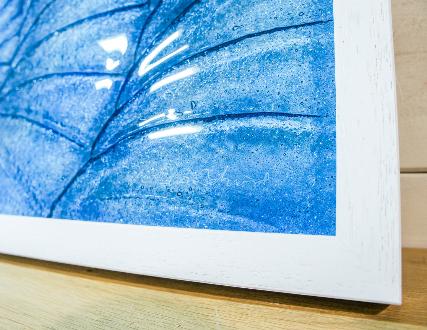 Glass Ammonite Frame 45x25cm (17x10"), Dark Blue Landscape Frame Wall Art, Ammonite Fossil Nautilus, Shell Picture