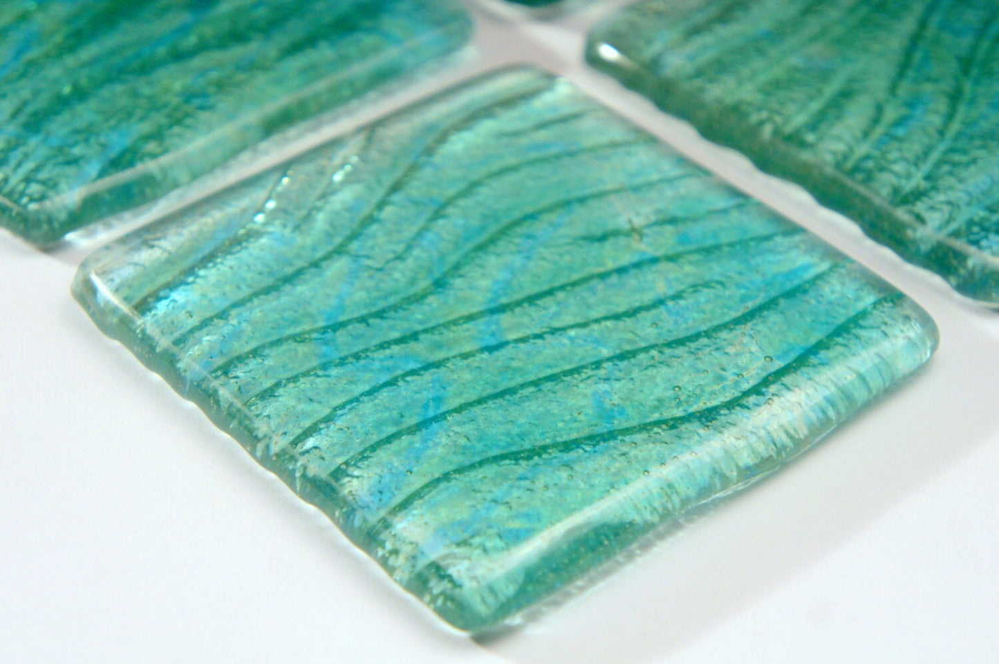 4 Turquoise Seabed Fused Glass Coasters, Set of 4 Coasters, green glass coasters, seaside gifts, sage green decor, sea glass art,