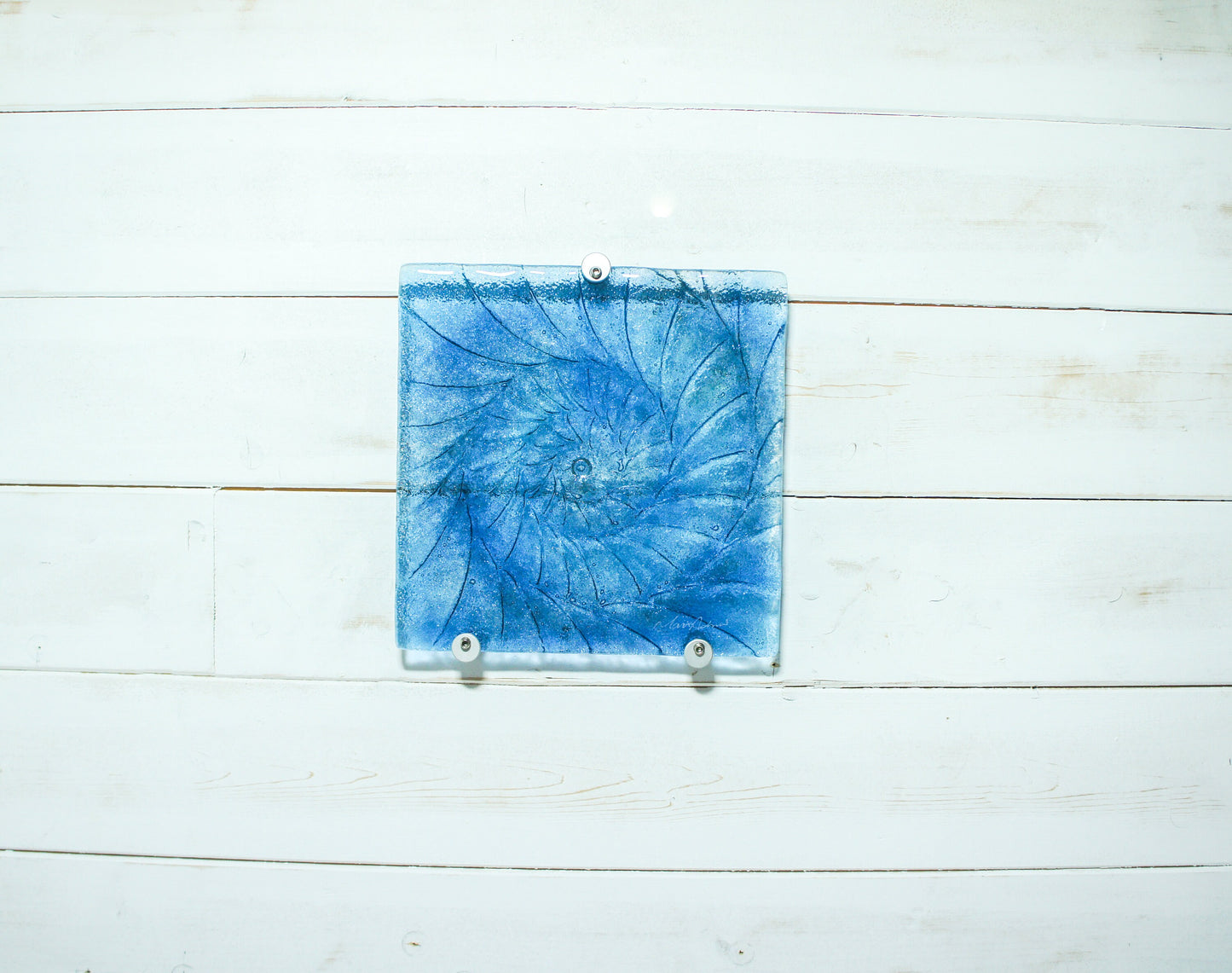 dark blue ammonite, blue wall art, blue sea glass, blue seashell, blue fossil