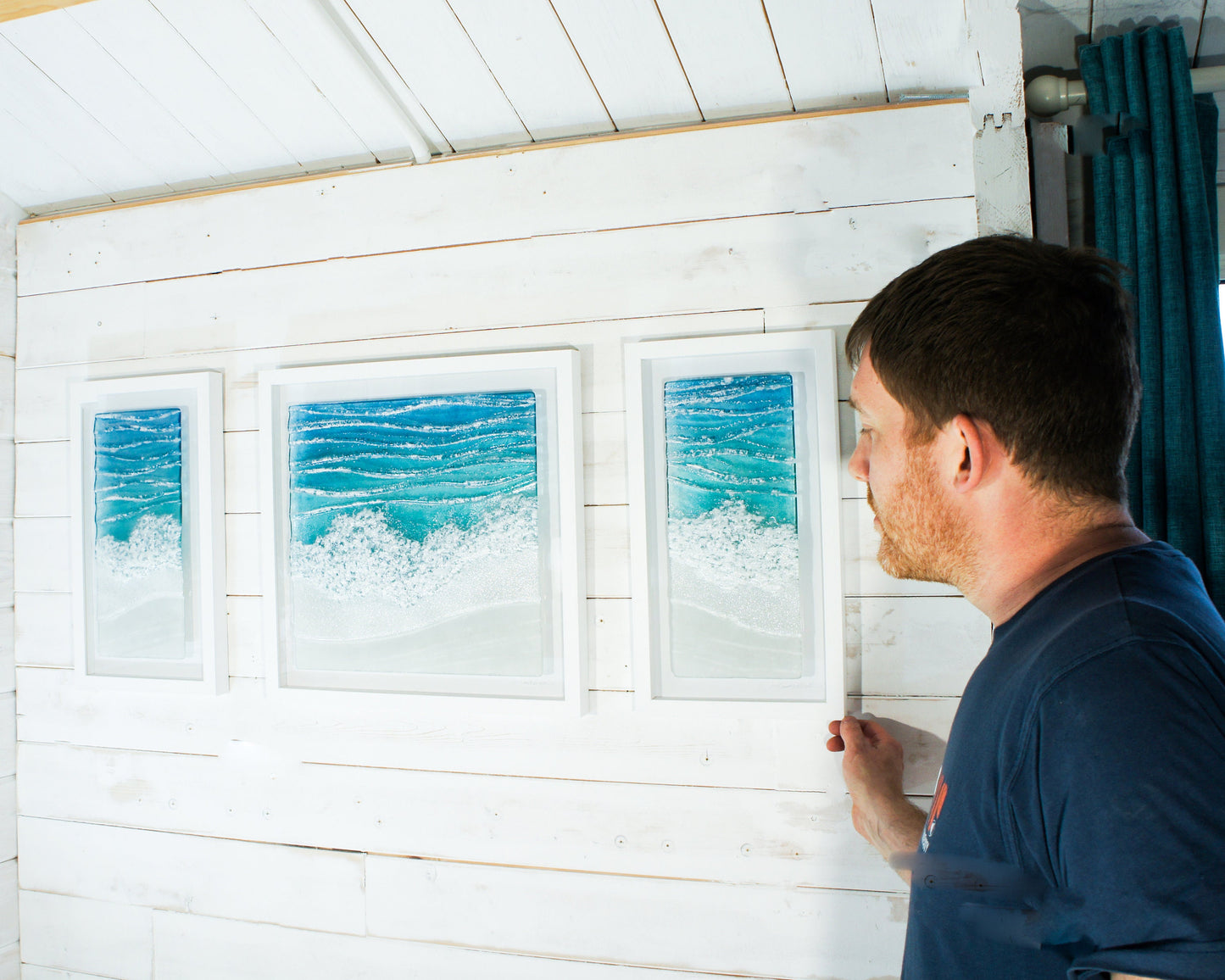 Triptych Wave Frames including 2 at 25cmx45cm(10x17") + 1 at 45x45cm(17x17"), 3 Toe Tickling Tide Large Frames