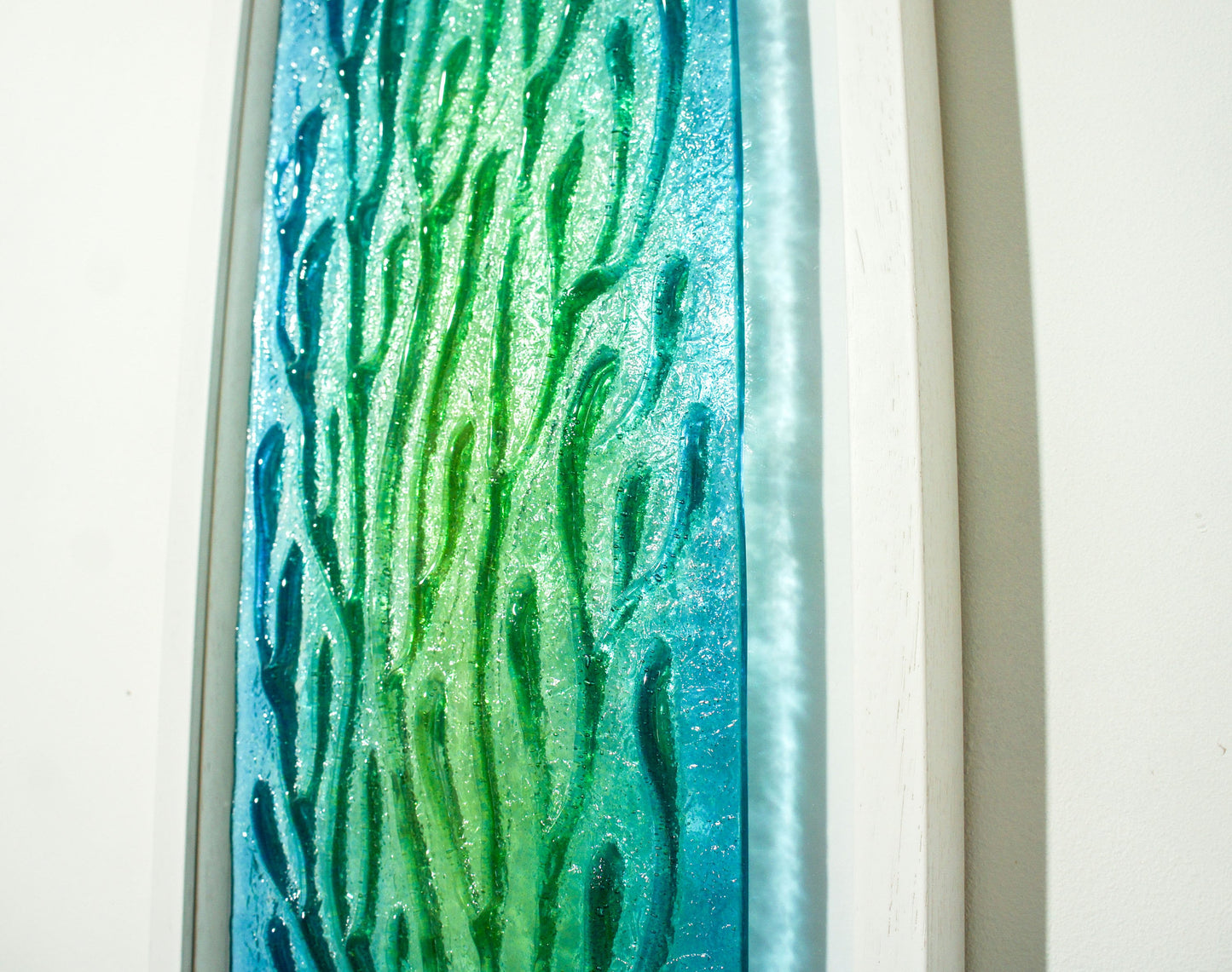 coral frame, portrait wall art, coral green glass art