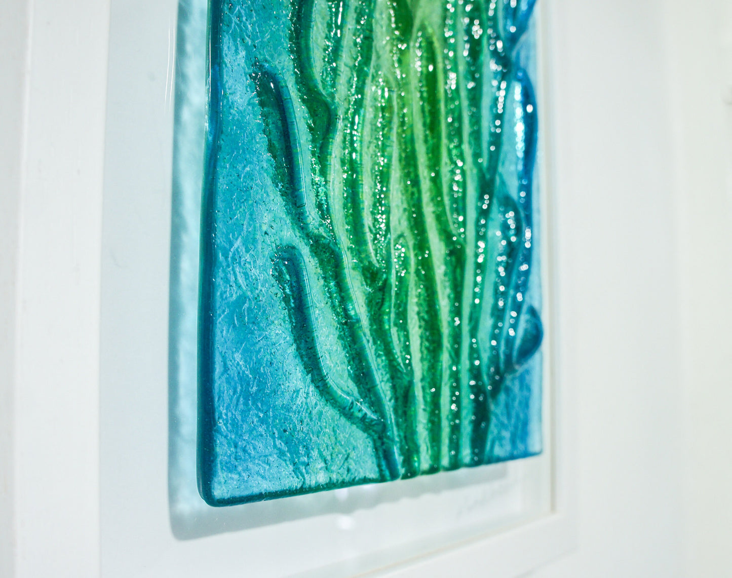 coral frame, portrait wall art, coral green glass art
