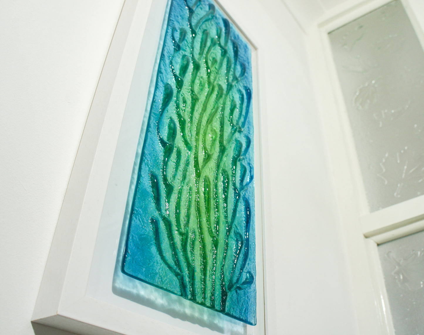 coral frame, portrait wall art, coral green glass art