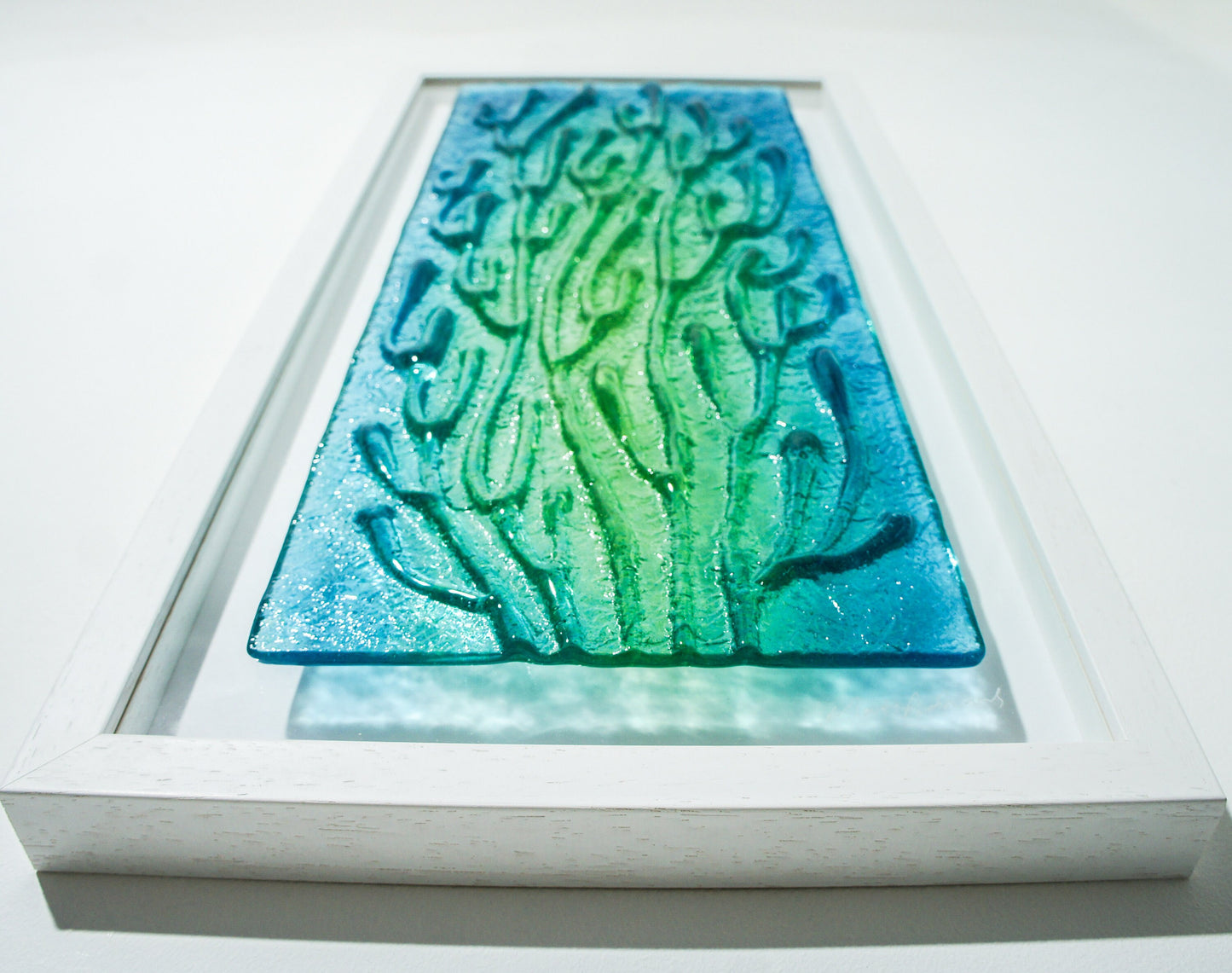 coral frame, portrait wall art, coral green glass art