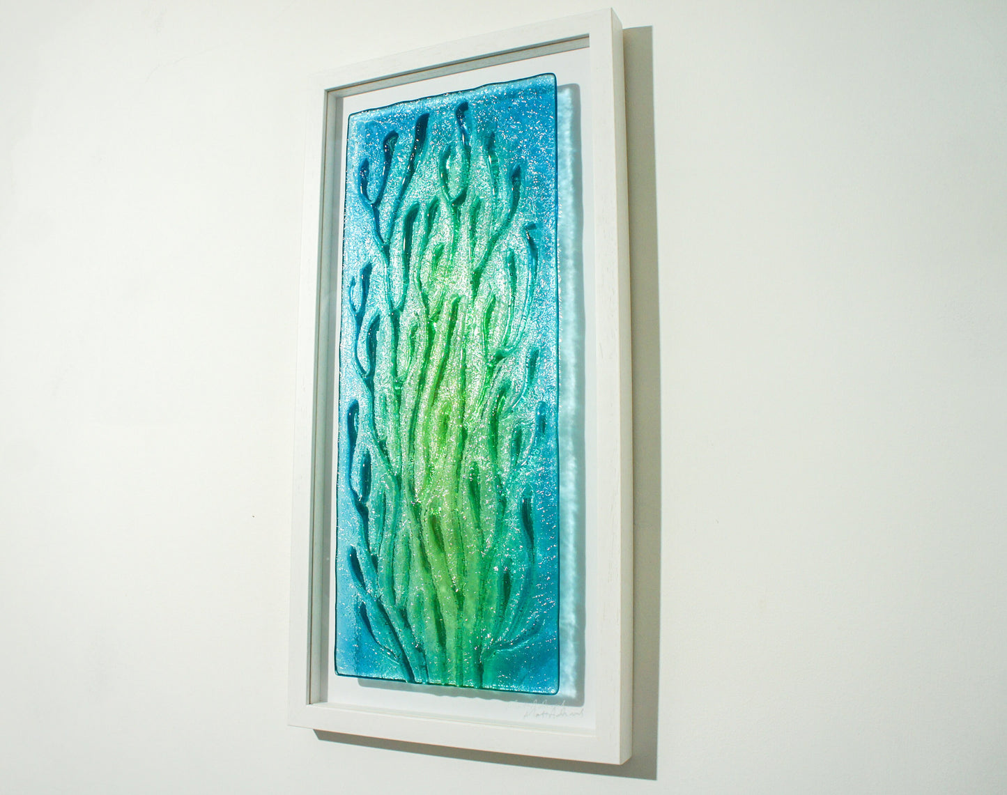 coral frame, portrait wall art, coral green glass art