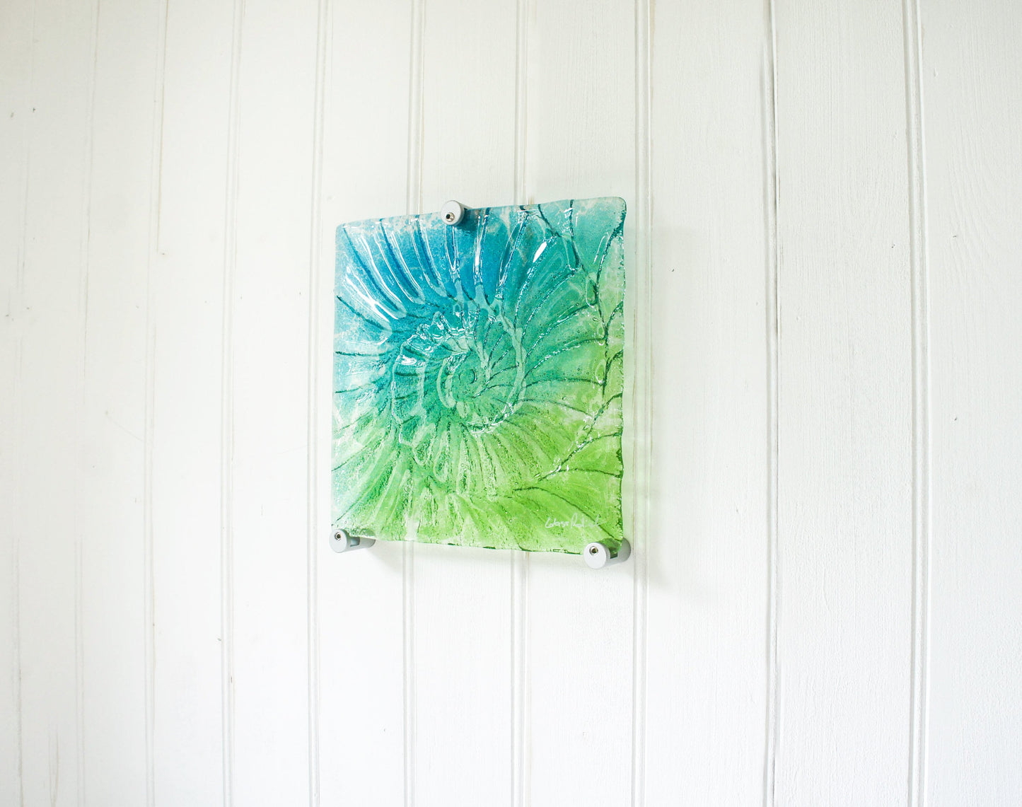 ammonite gass wall art 22x22cm