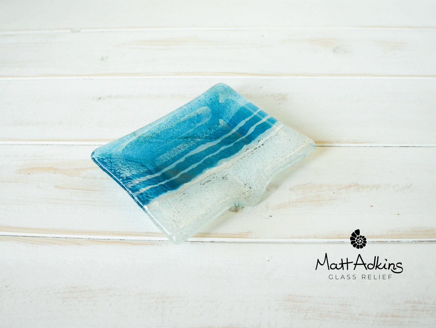 Fused Glass	Soap Dish	sea glass	soap dispenser	soapdish with drain	seaside ornament	hostess gift	trinket tray	bathroom accessories	handmade soap tray	bar soap holder	trinket dish	turuquoise aqua blue
