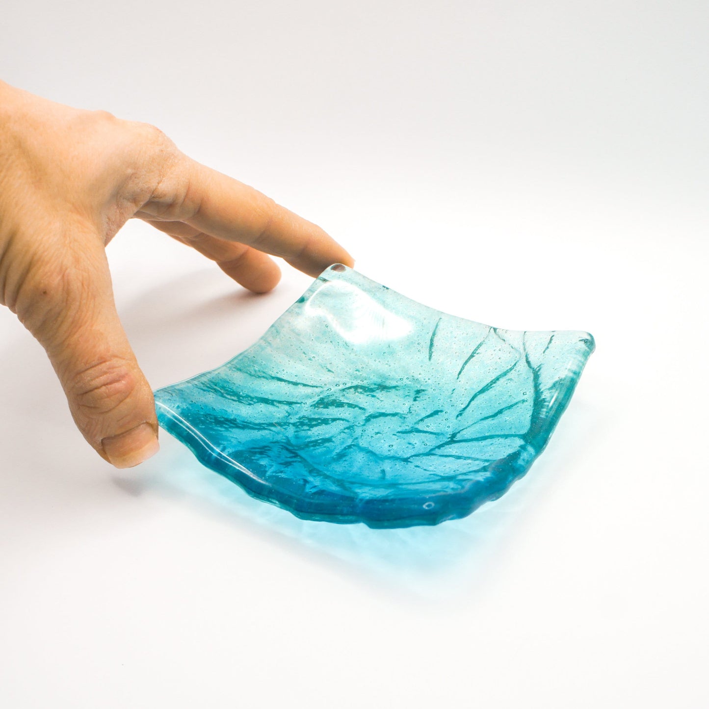 fused glass trinket, ammonite ring dish, fossil handmade dish, teal dish, seabed dish, ring holder, turquoise dish, coastal dish