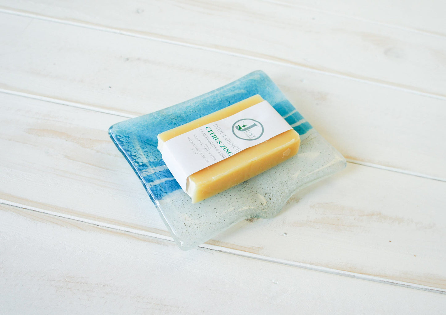 Fused Glass	Soap Dish	sea glass	soap dispenser	soapdish with drain	seaside ornament	hostess gift	trinket tray	bathroom accessories	handmade soap tray	bar soap holder	trinket dish	turuquoise aqua blue