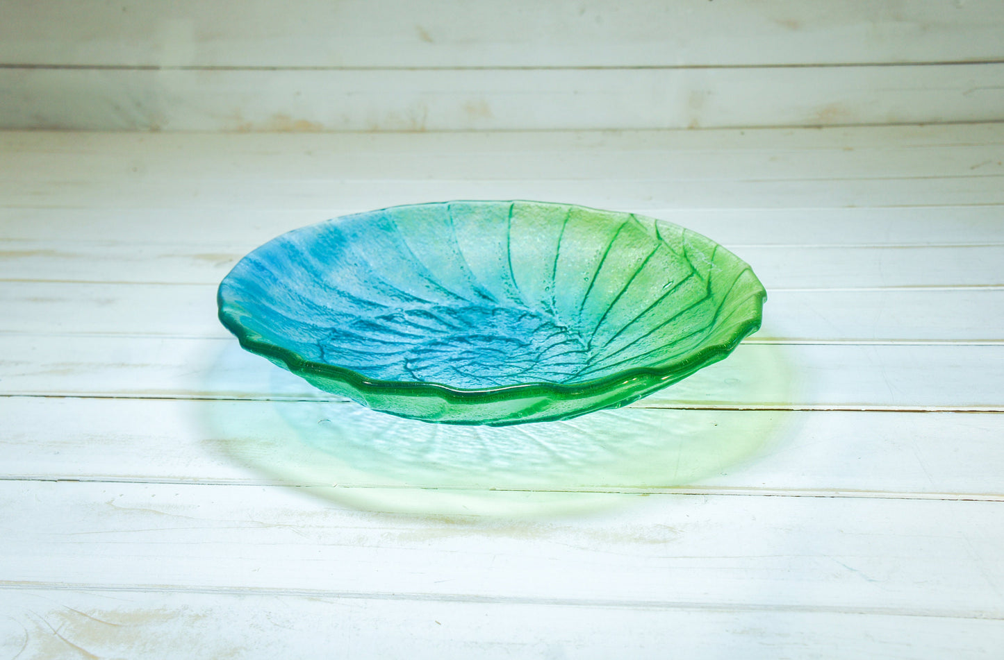 blue green ammonite fused glass bowl, decorative bowl, blue lime green fruit bowl, green bowl, blue teal glass bowl, sea glass bowl