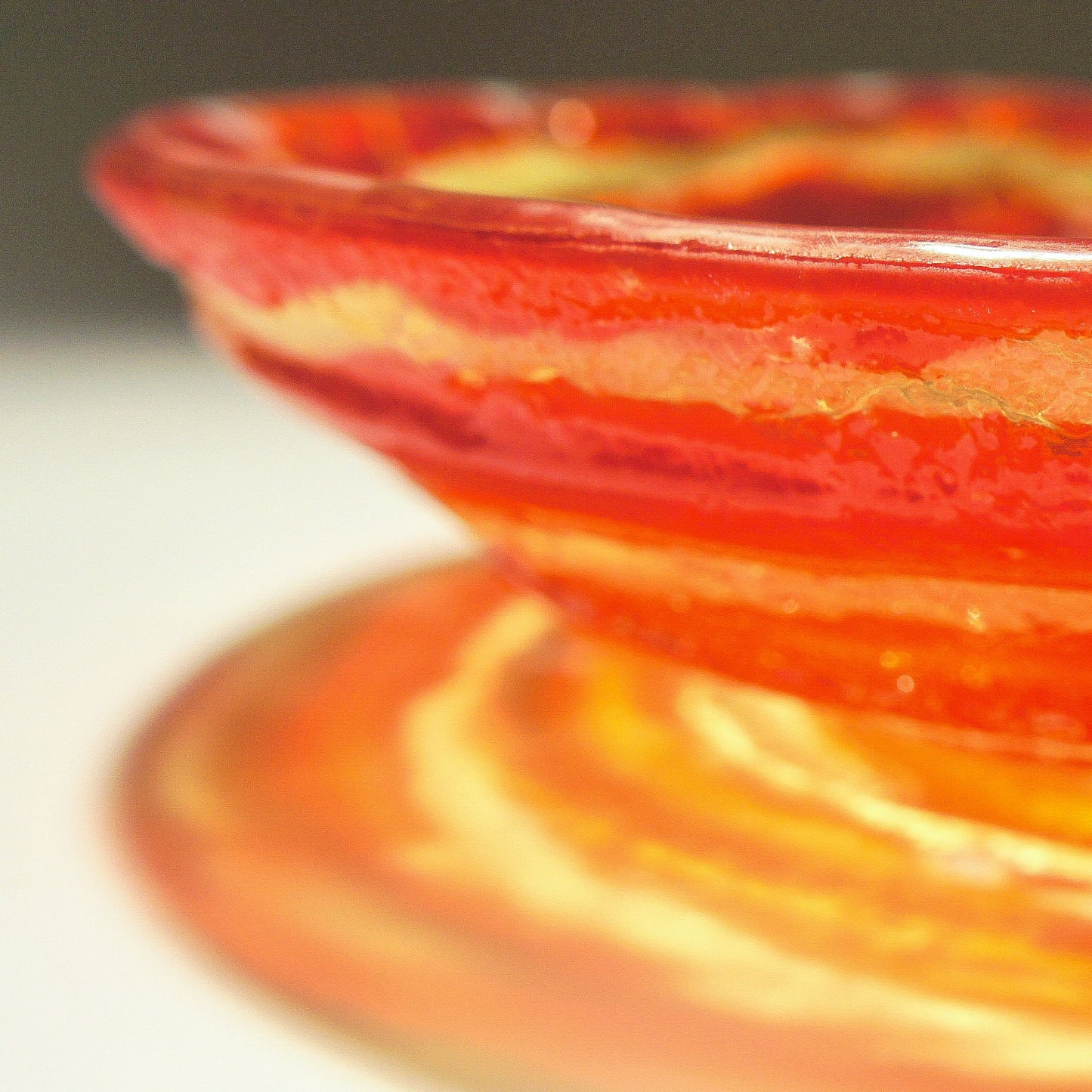red glass fruit swirl bowl 29cm, fused glass red swirl bowl, red and yellow fused glass bowl, decorative bowl, gift bowl