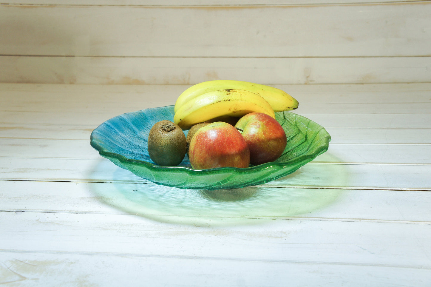 blue green ammonite fused glass bowl, decorative bowl, blue lime green fruit bowl, green bowl, blue teal glass bowl, sea glass bowl
