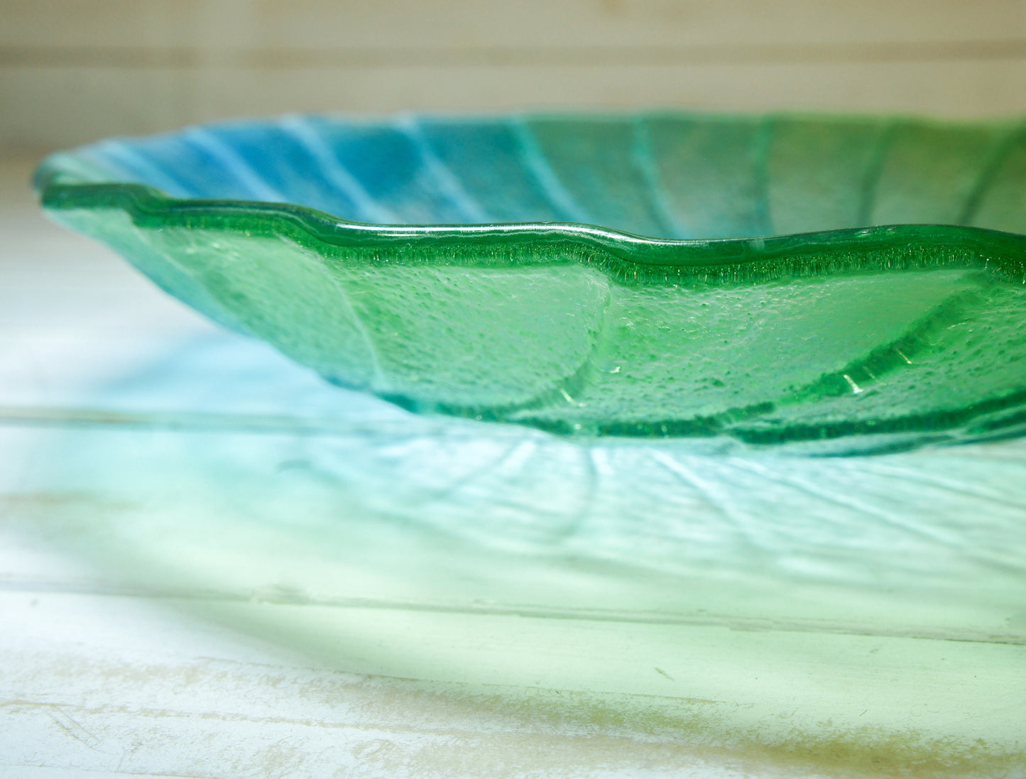 blue green ammonite fused glass bowl, decorative bowl, blue lime green fruit bowl, green bowl, blue teal glass bowl, sea glass bowl