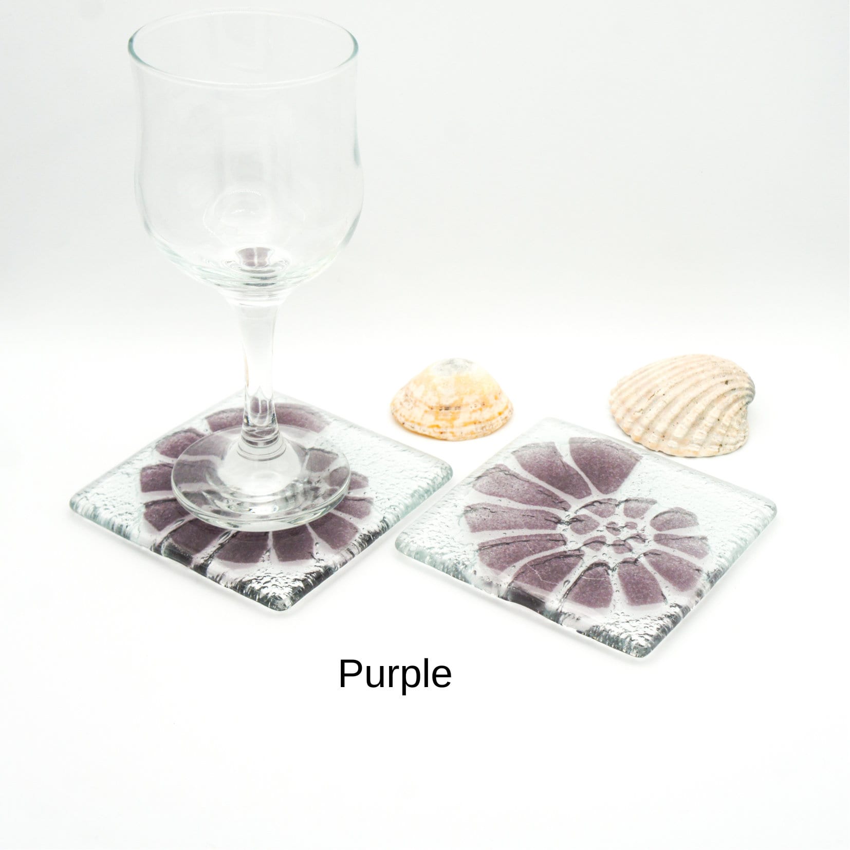 Set of 2 handmade fused glass coaster, single coaster, ammonite, shell, fossil, gift, house warming gift, mothers day gift, handmade coaster, multi coloured coaster, personalised coaster, wall tile, tile coaster, set of 2