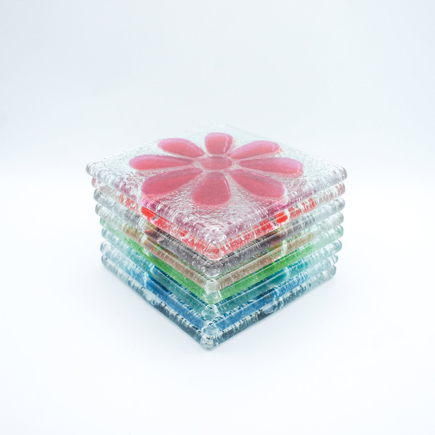 2 Daisy Glass Coasters, Choose the colours, fused glass flower coasters, sea glass daisy coasters, fused glass tableware, matt adkins