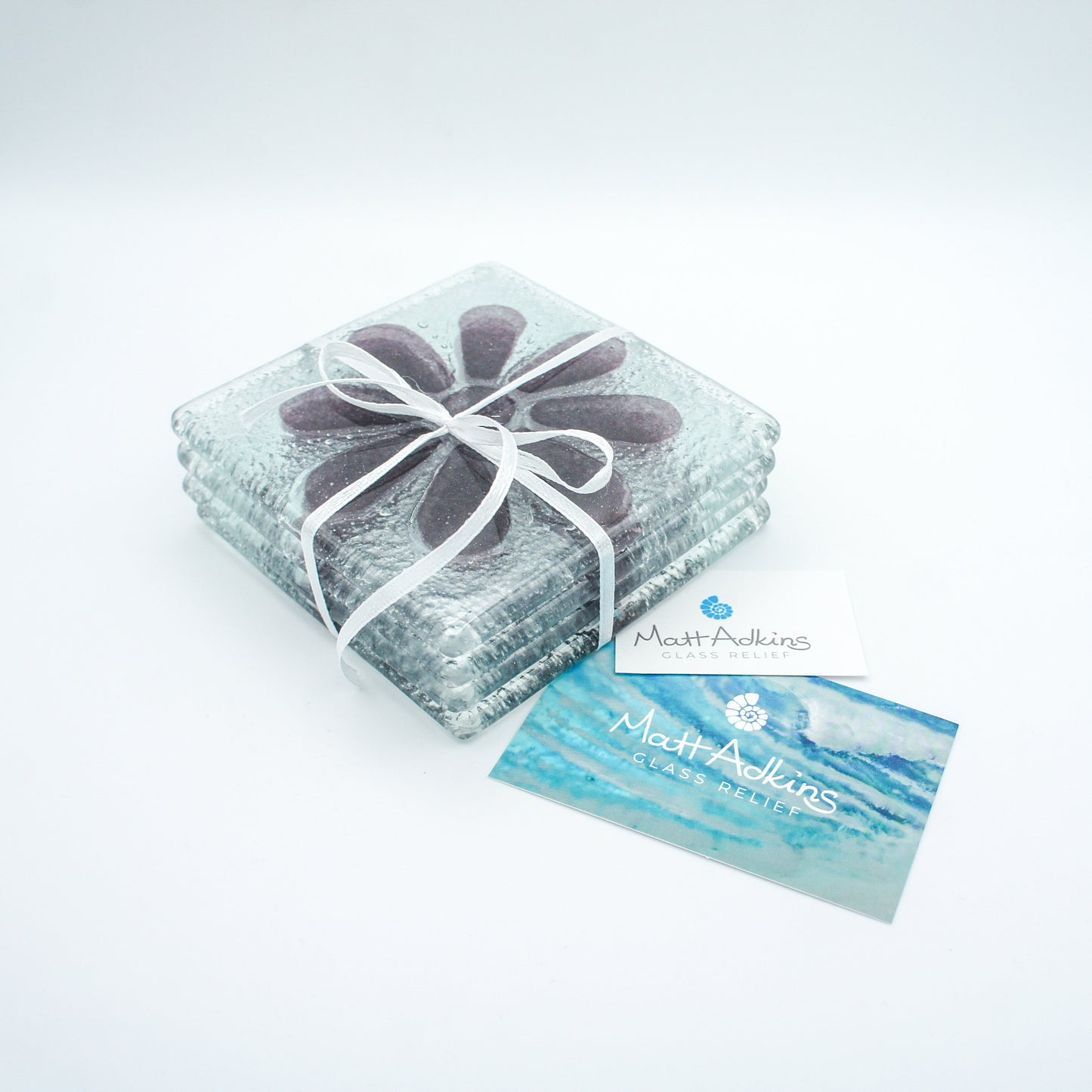 4 Daisy Coasters 10x10cm(4x4"), Choose colours, fused glass flower coasters, sea glass daisy coasters, matt adkins