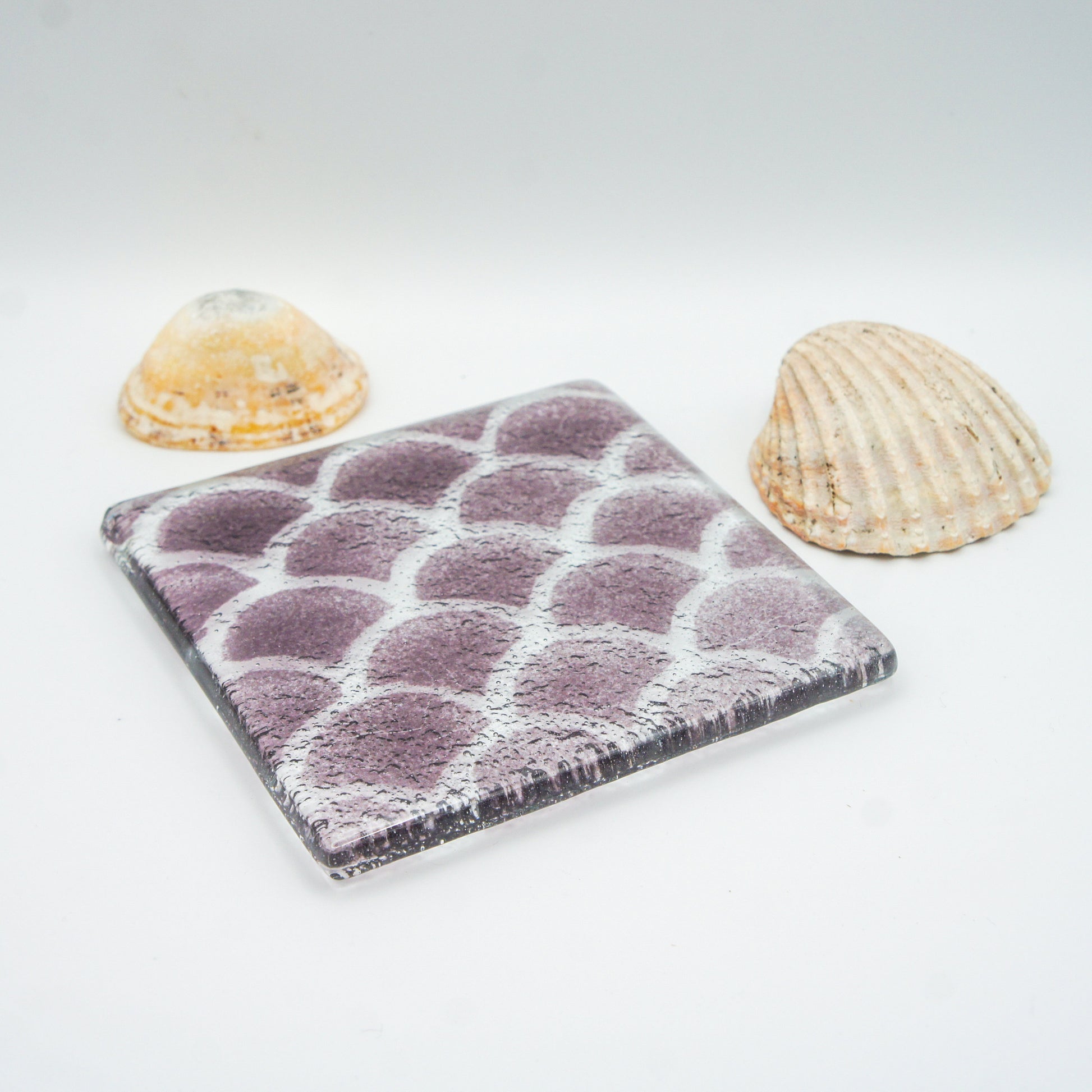 set of 2 Fishscale Fused Glass Coasters, coaster with japanese pattern 10cm(4"), house warming gifts, tile coaster, handmade, mothers day