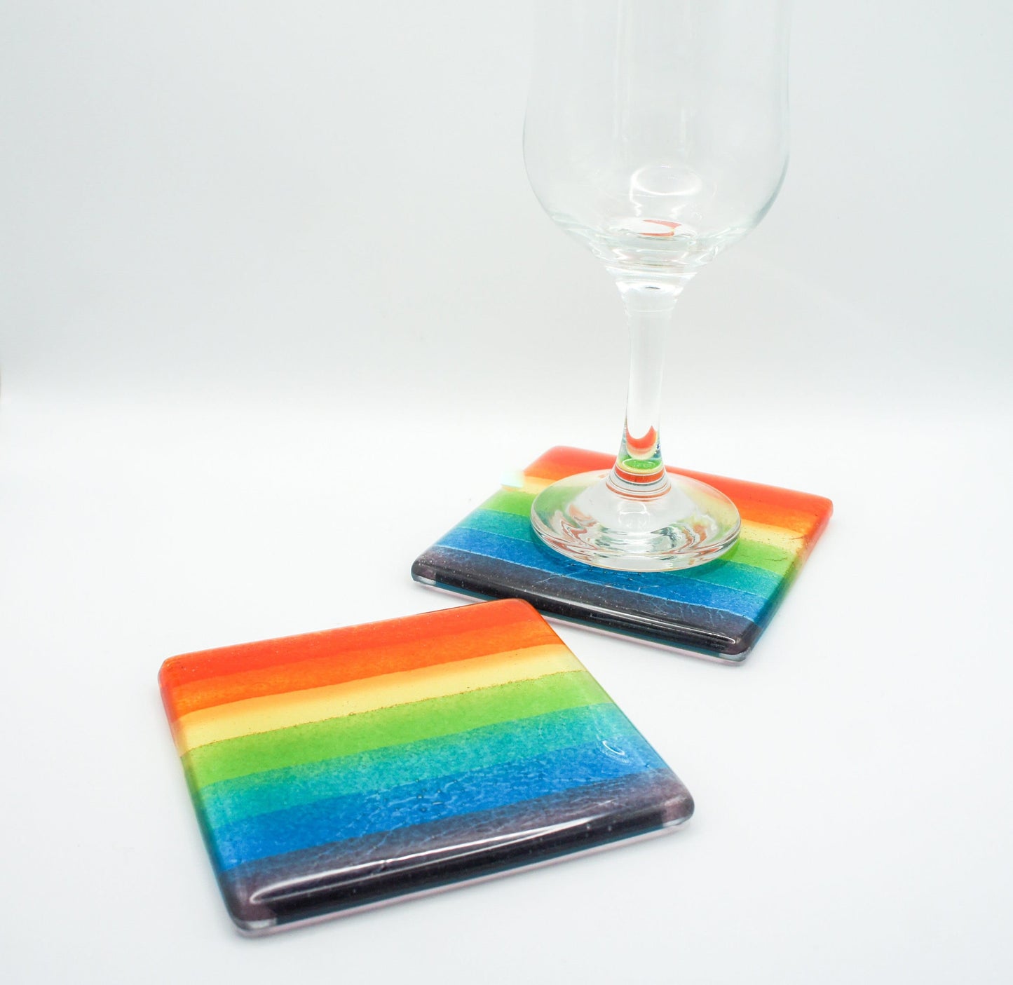 rainbow fused glass coaster, handmade coaster, tile coaster, rainbow glass, fused glass, fusing, lgbtq gift, housewarming gift, pride gift, gift for her, gift for him,colourful coaster, glass art, single gift
