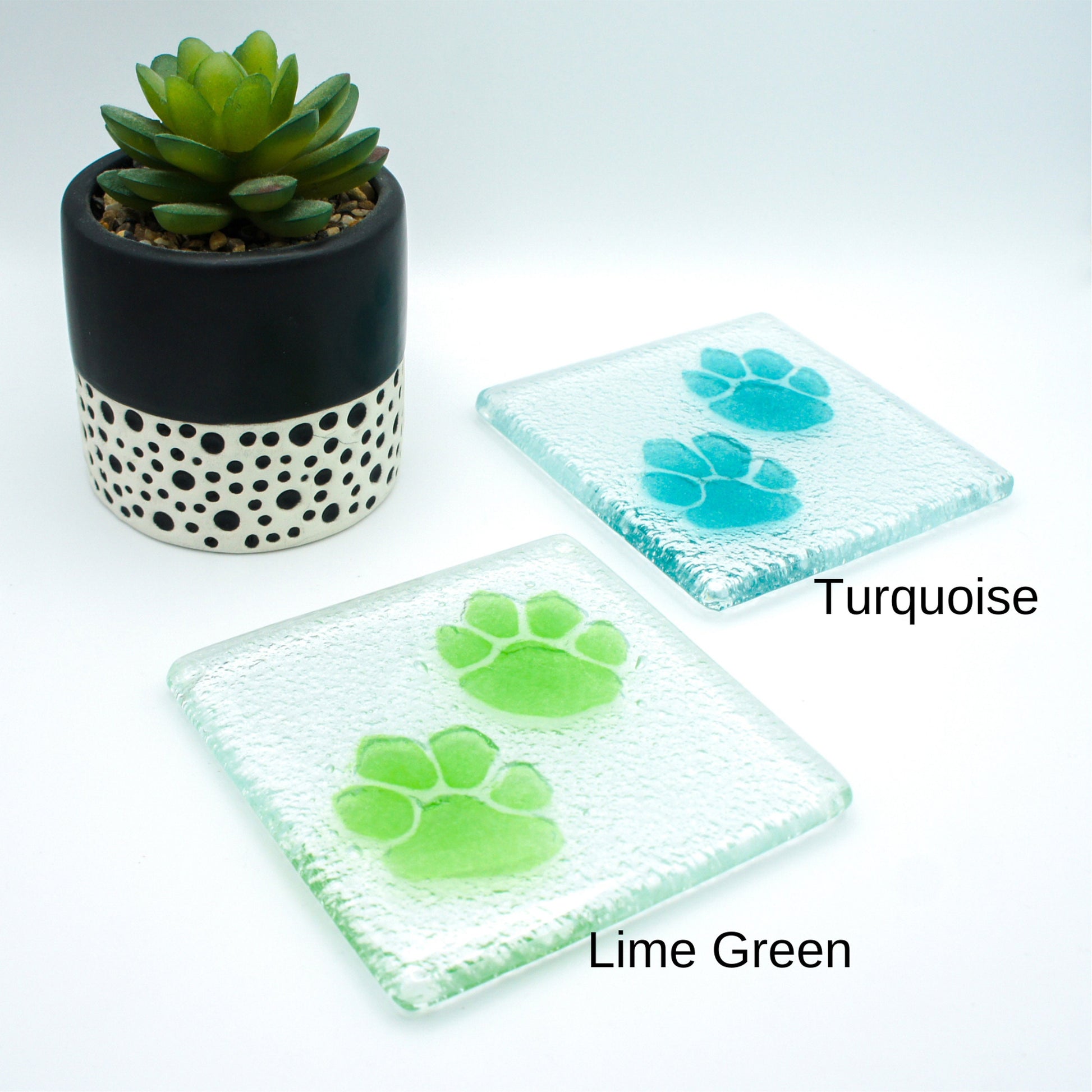 2 Paw Print Coasters, Choose the colours, Set of 2 fused glass paw print coasters, paw coasters, fused glass coasters, matt adkins