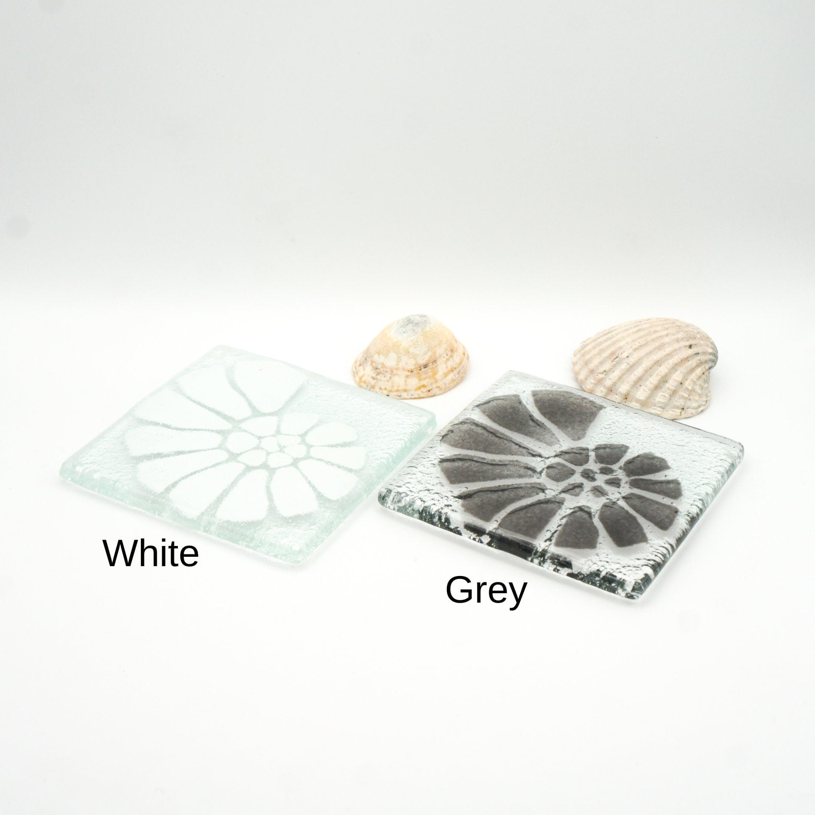 Set of 2 handmade fused glass coaster, single coaster, ammonite, shell, fossil, gift, house warming gift, mothers day gift, handmade coaster, multi coloured coaster, personalised coaster, wall tile, tile coaster, set of 2 coasters