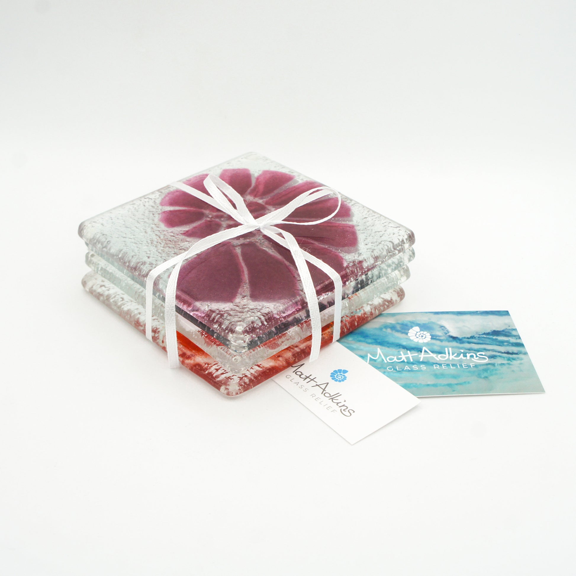 Set of 4 handmade fused glass coaster, single coaster, ammonite, shell, fossil, gift, house warming gift, mothers day gift, handmade coaster, multi coloured coaster, personalised coaster, wall tile, tile coaster, set of 4