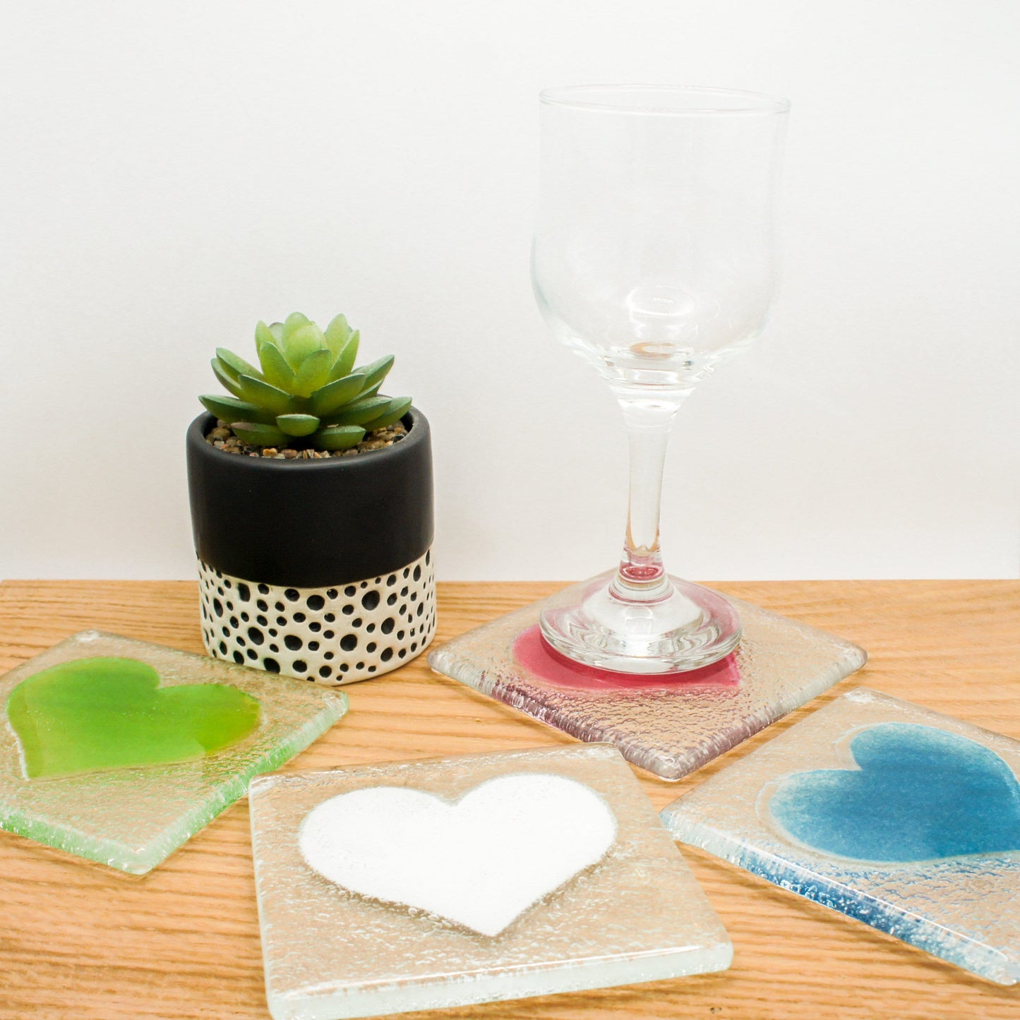 Set of 2 Heart Fused Glass Coasters, Set of two coasters, Fused glass coasters, glass heart coasters, heart fused glass coasters