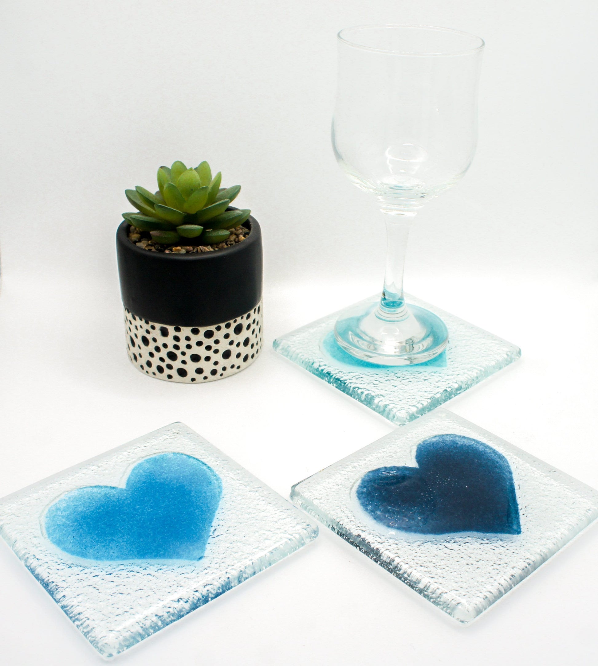 Set of 2 Heart Fused Glass Coasters, Set of two coasters, Fused glass coasters, glass heart coasters, heart fused glass coasters