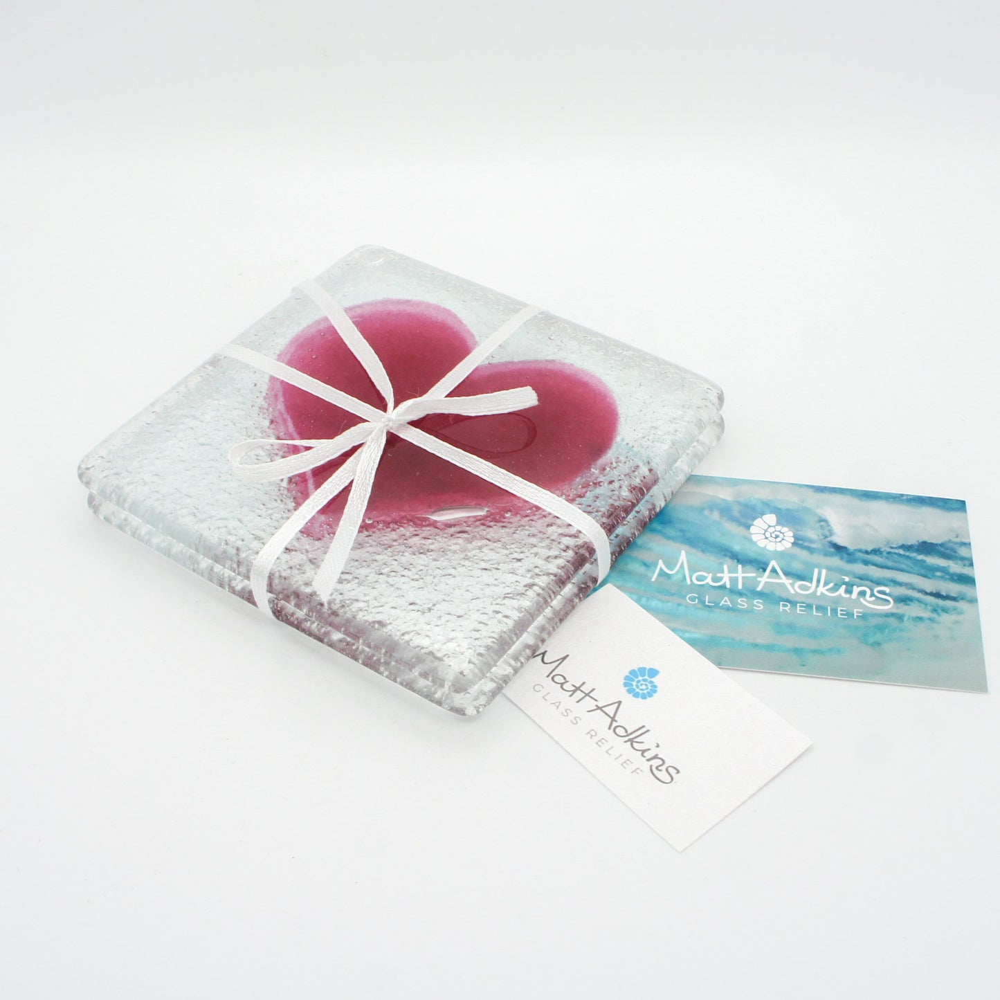 Set of 2 Heart Fused Glass Coasters, Set of two coasters, Fused glass coasters, glass heart coasters, heart fused glass coasters