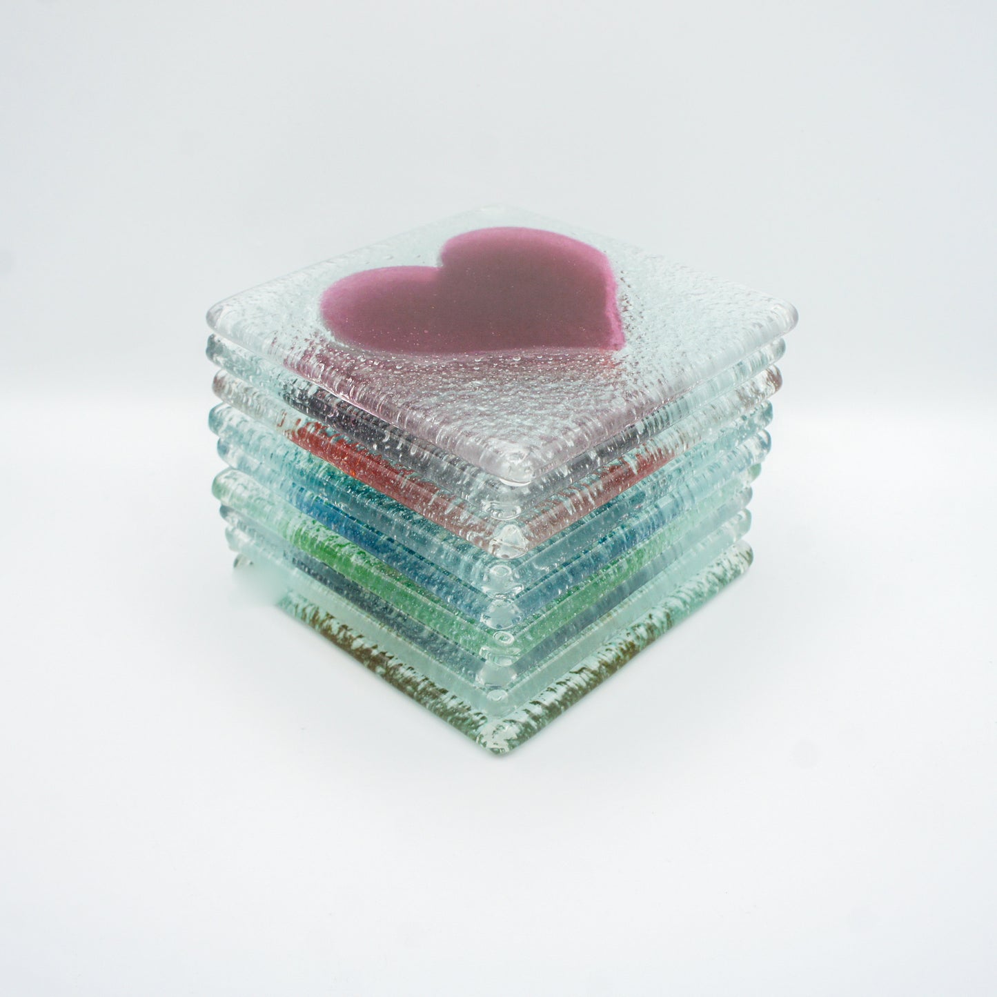 Set of 2 Heart Fused Glass Coasters, Set of two coasters, Fused glass coasters, glass heart coasters, heart fused glass coasters