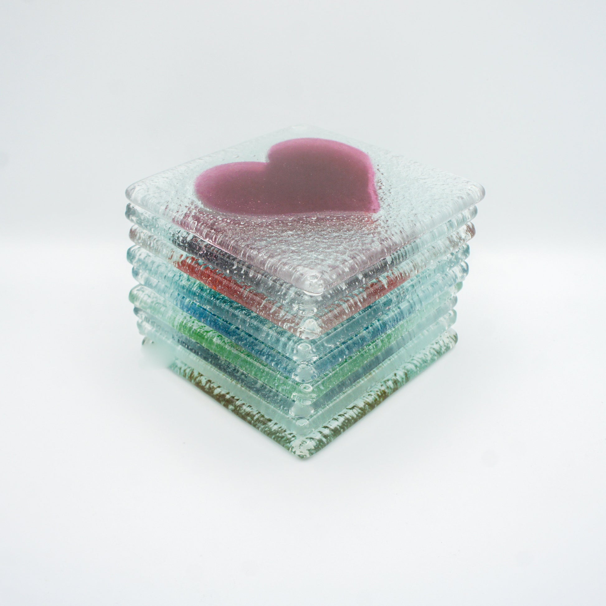 Set of 2 Heart Fused Glass Coasters, Set of two coasters, Fused glass coasters, glass heart coasters, heart fused glass coasters