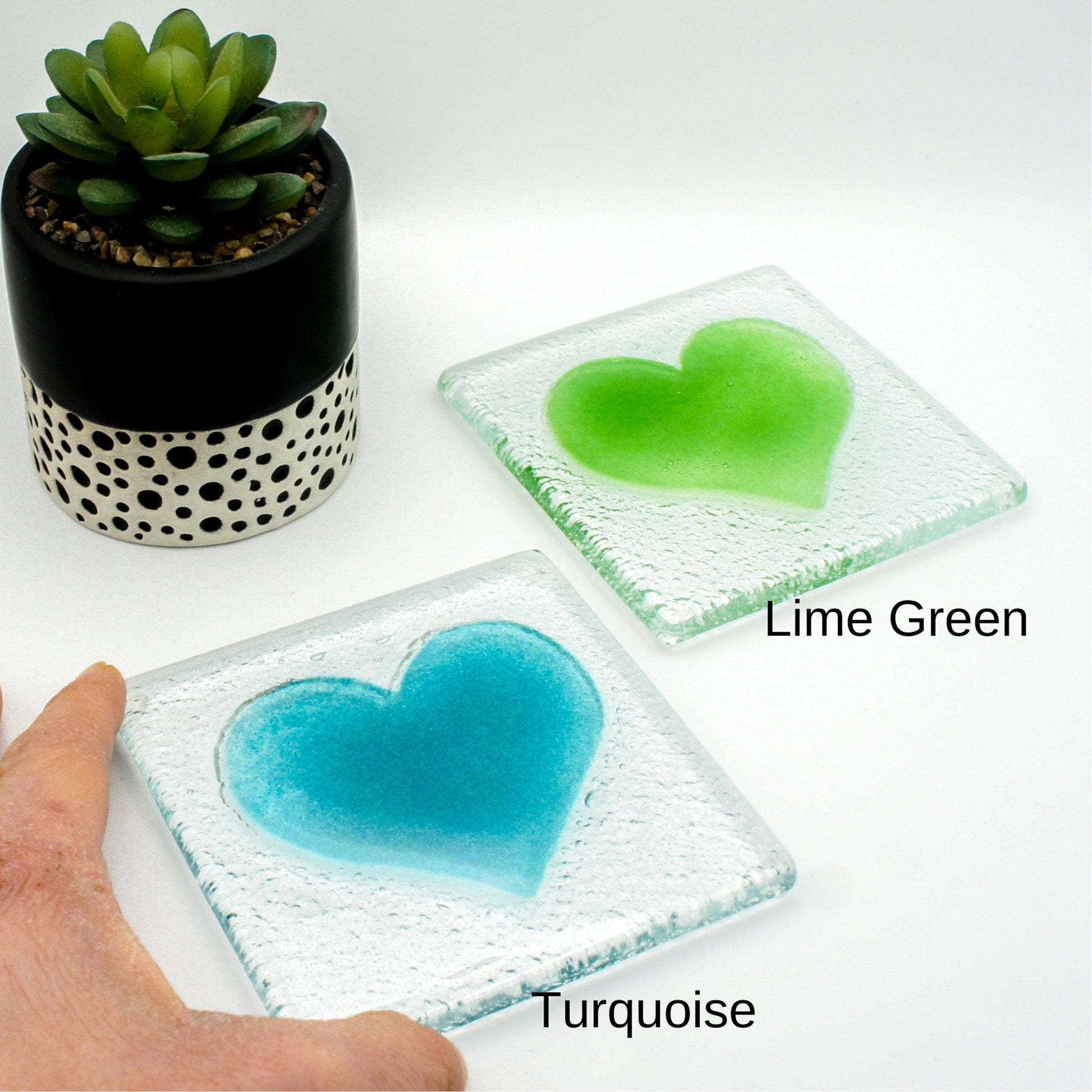 Set of 2 Heart Fused Glass Coasters, Set of two coasters, Fused glass coasters, glass heart coasters, heart fused glass coasters