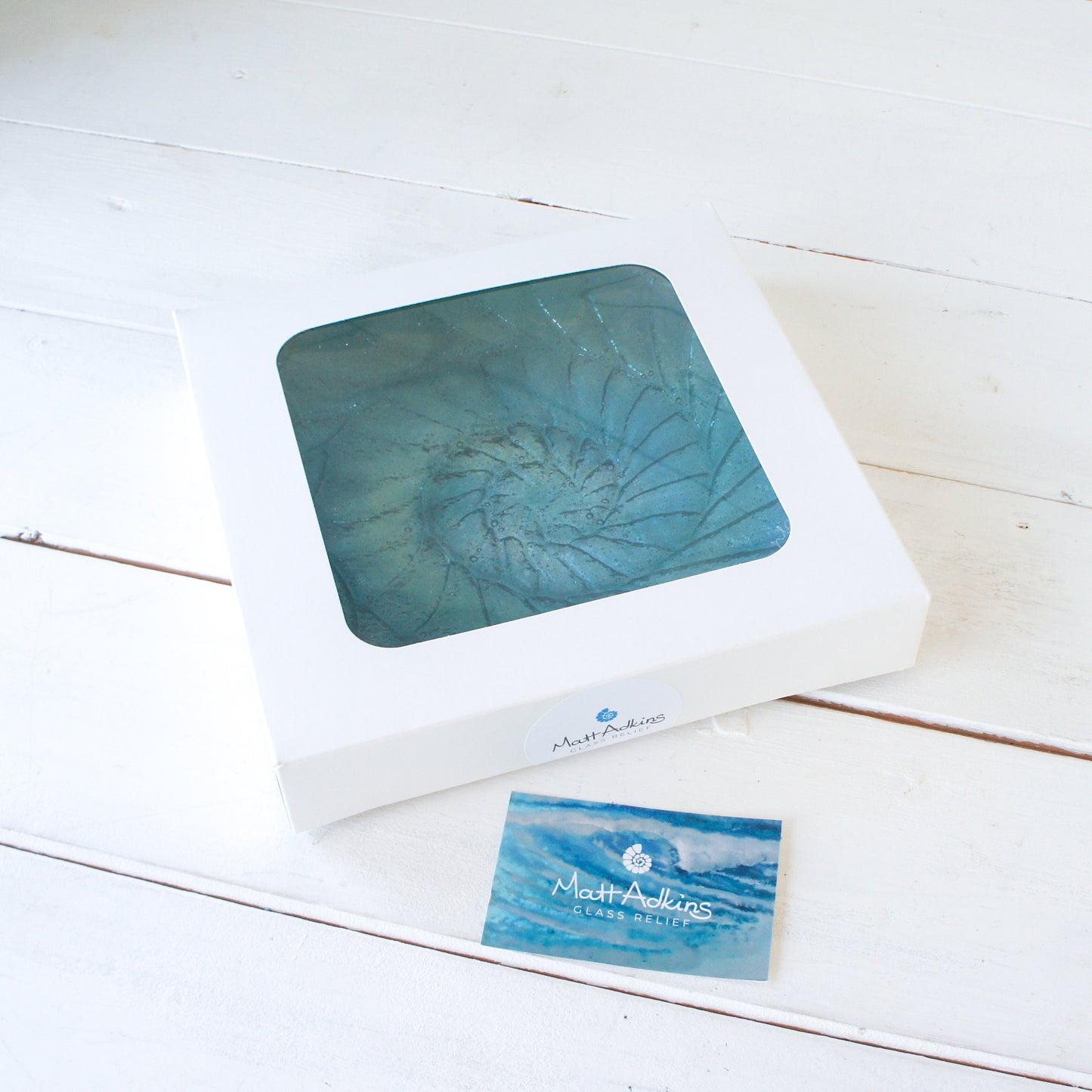 Blue Ammonite Fused Glass Bowl 20cm(8") in gift box, Teal Turquoise Blue Fossil Nautilus Glass Fruit Bowl, Seaside gifts, Decorative Bowl