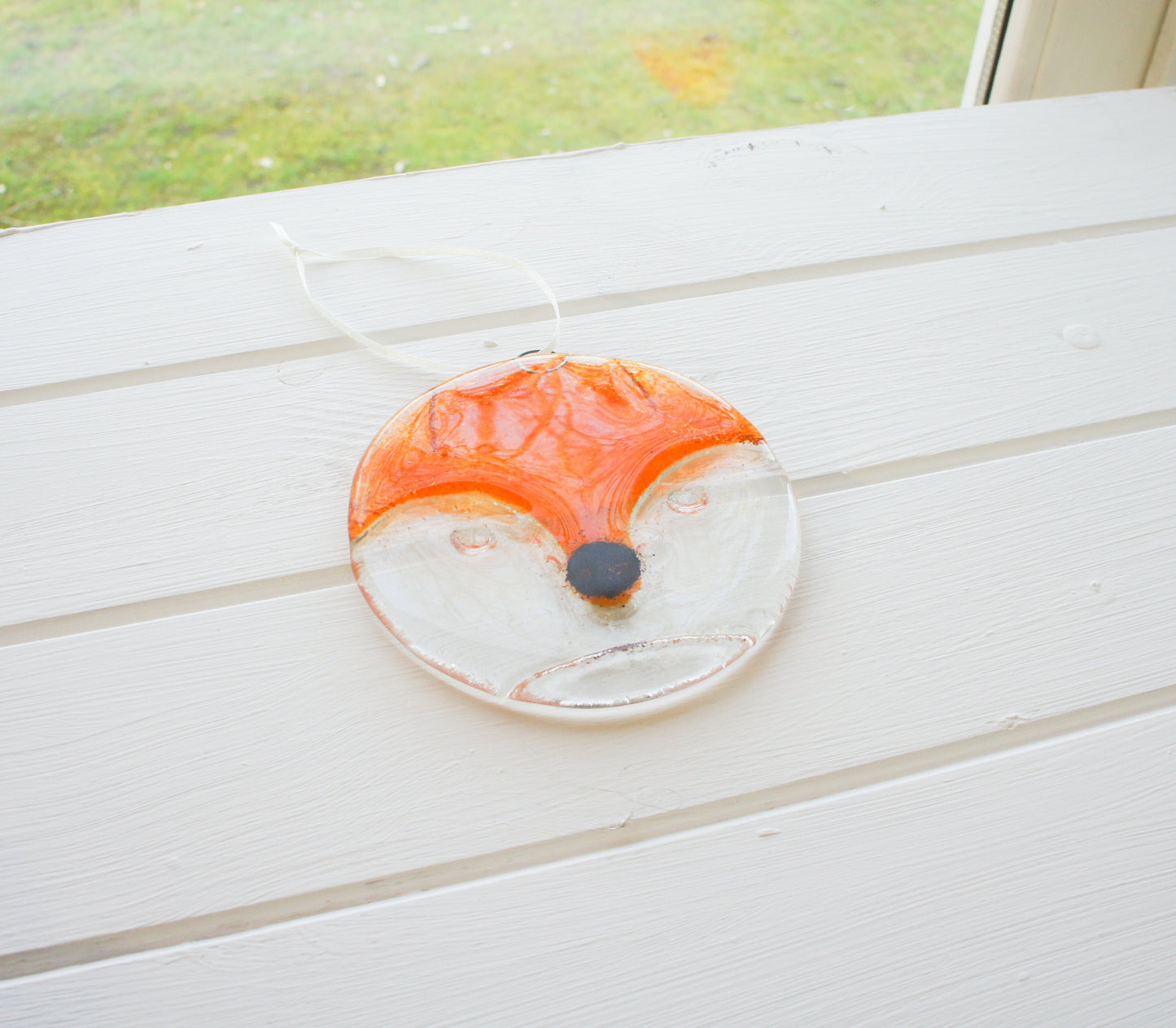 fused glass hanging ornament fox art fox gifts yard art glass sea glass art house warming nanny gift Fox Glass Suncatcher gift for couple hostess gift garden yard