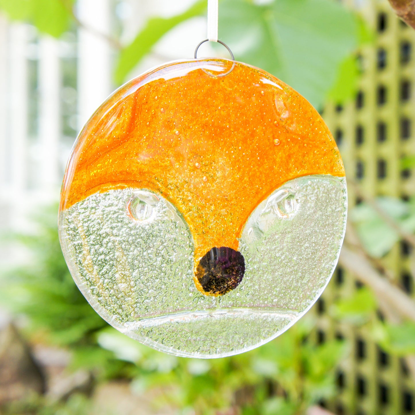 fused glass hanging ornament fox art fox gifts yard art glass sea glass art house warming nanny gift Fox Glass Suncatcher gift for couple hostess gift garden yard